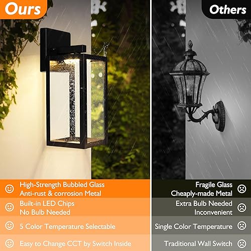 Miniatura 5 de Paquete de 2 lámparas para exteriores montadas en la pared, impermeables, para exteriores, color negro, con vidrio transparente, 2700 K3000 K4000