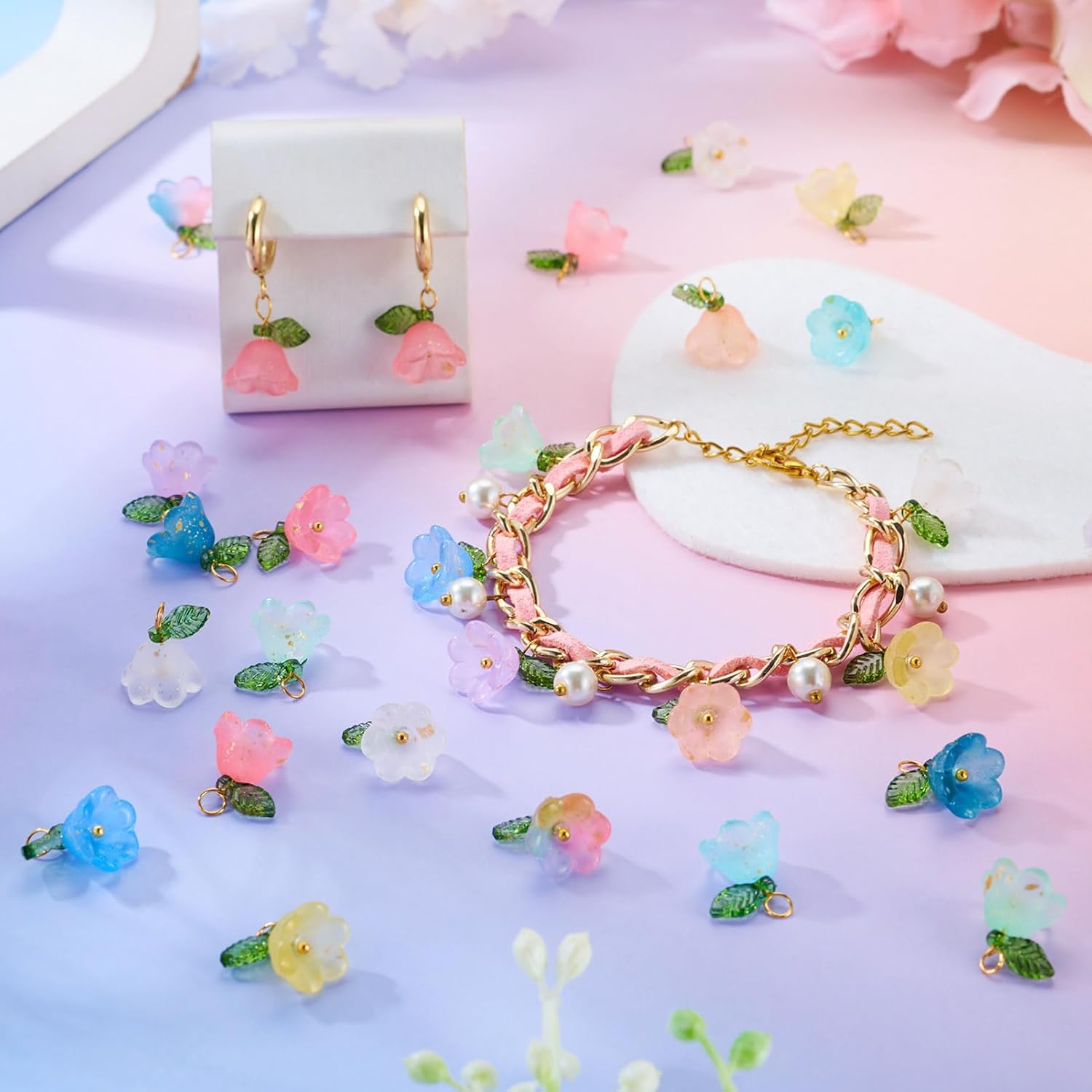 FASHEWELRY Flower Charms Floral Dangle Charms Kandi Earring Charm for DIY Crafts Necklace Earring Jewelry Making Supplies image 2