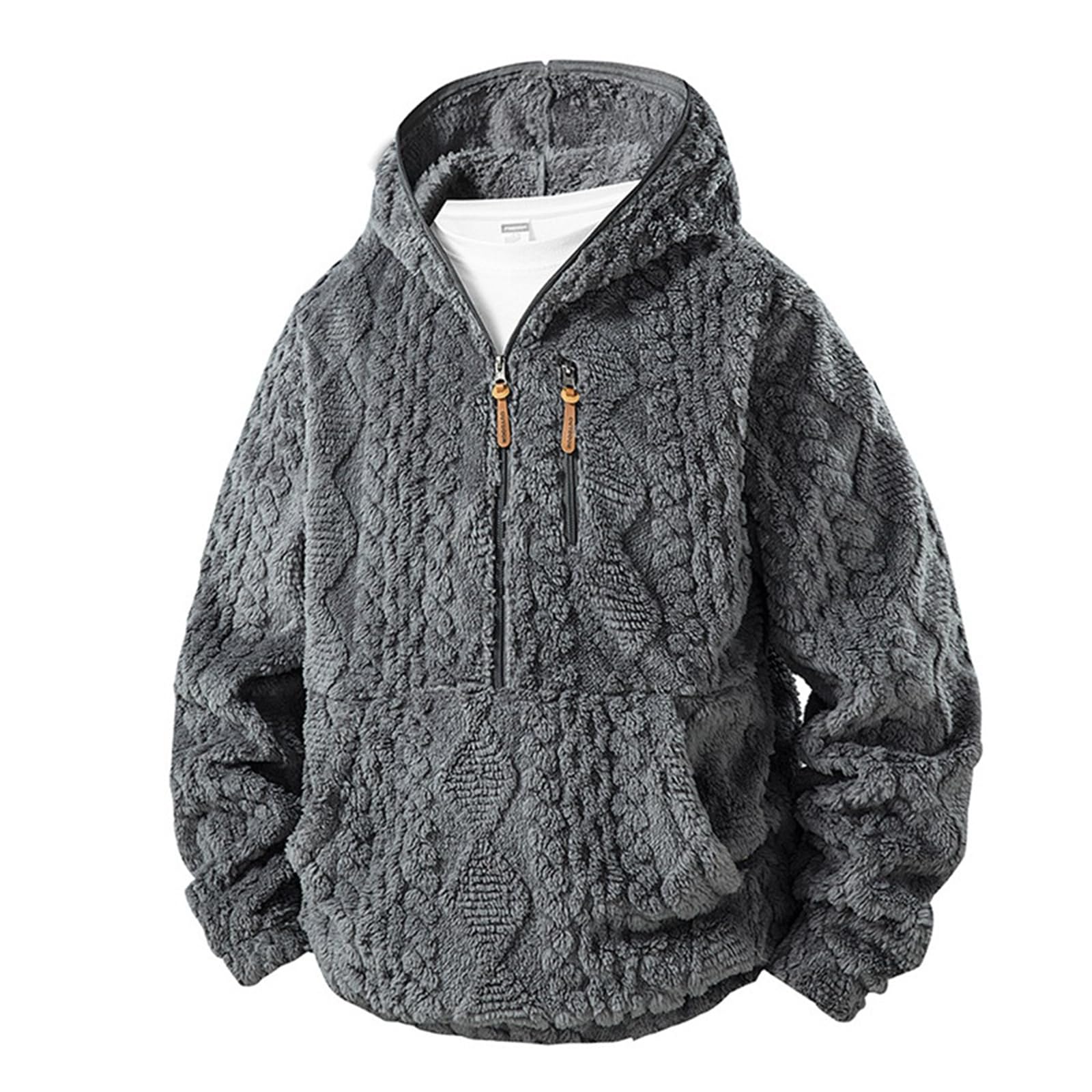 Sudadera de felpa mullida con cremallera y capucha para hombre, de manga larga, forro polar, cálido y acogedor para hombre