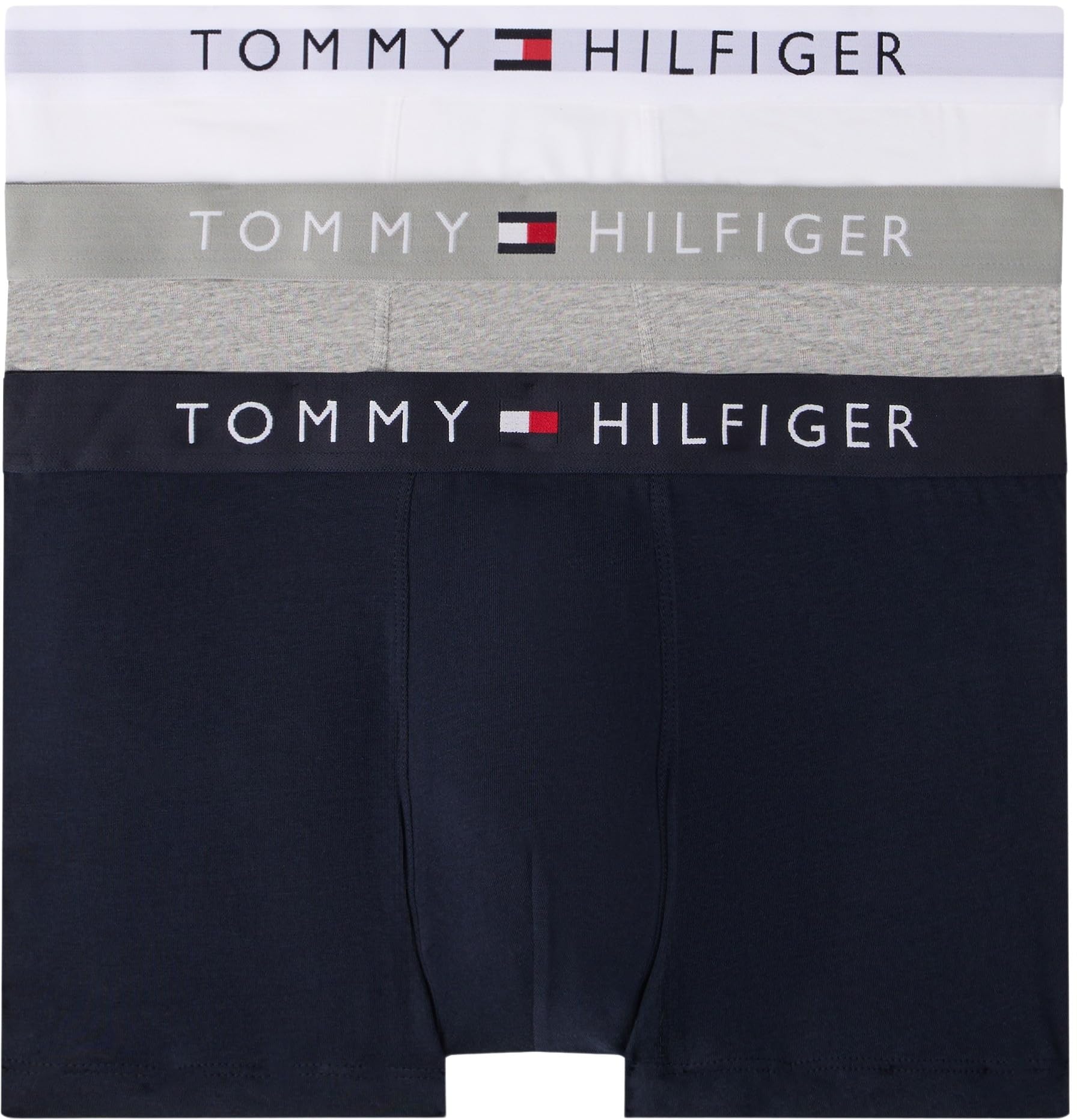 Tommy Hilfiger Men’s 3 Pack Trunks Underwear, Multicolor (Grey Htr/White/Desert Sky), L