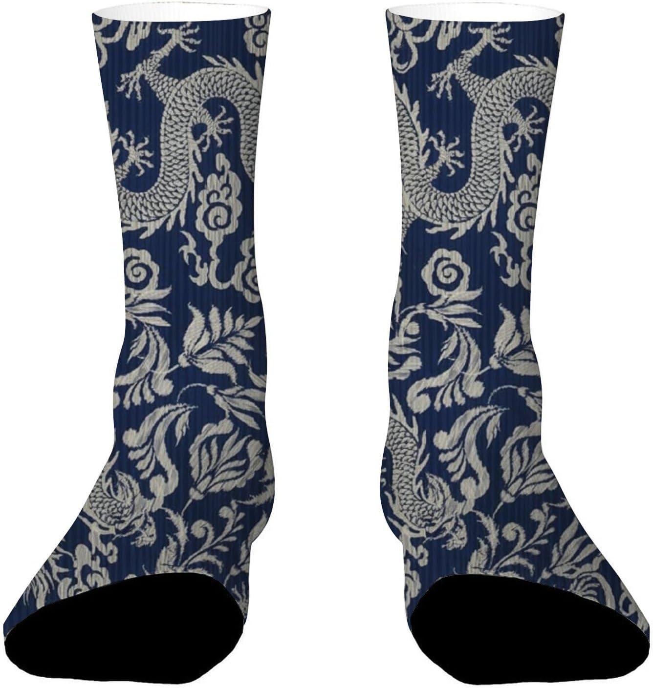 Dark Blue Leaves Floral Crew Socks For Women Soft Women's Stance Socks Moisture Wicking Womens Boot Sock Polyester Sock Sets