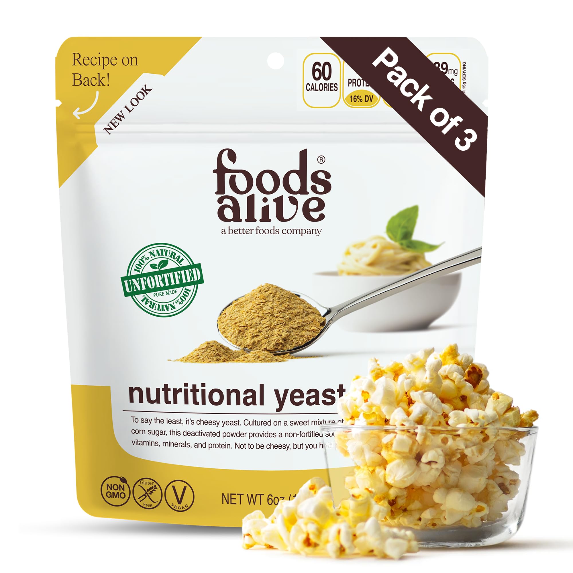 Foods Alive | Non-Fortified Nutritional Yeast Flakes | 6 oz (3-Pack)