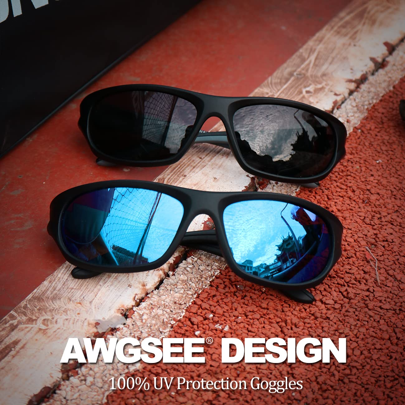 Polarisierte Sport-Sonnenbrille für Herren, Radfahren, Fahren, Angeln, TR90, unzerbrechlicher Rahmen, 100 % UV-Schutz, 2 Stück, Schwarz + Hellblau, Größe M, 2er-Pack, Schwarz + Hellblau, M