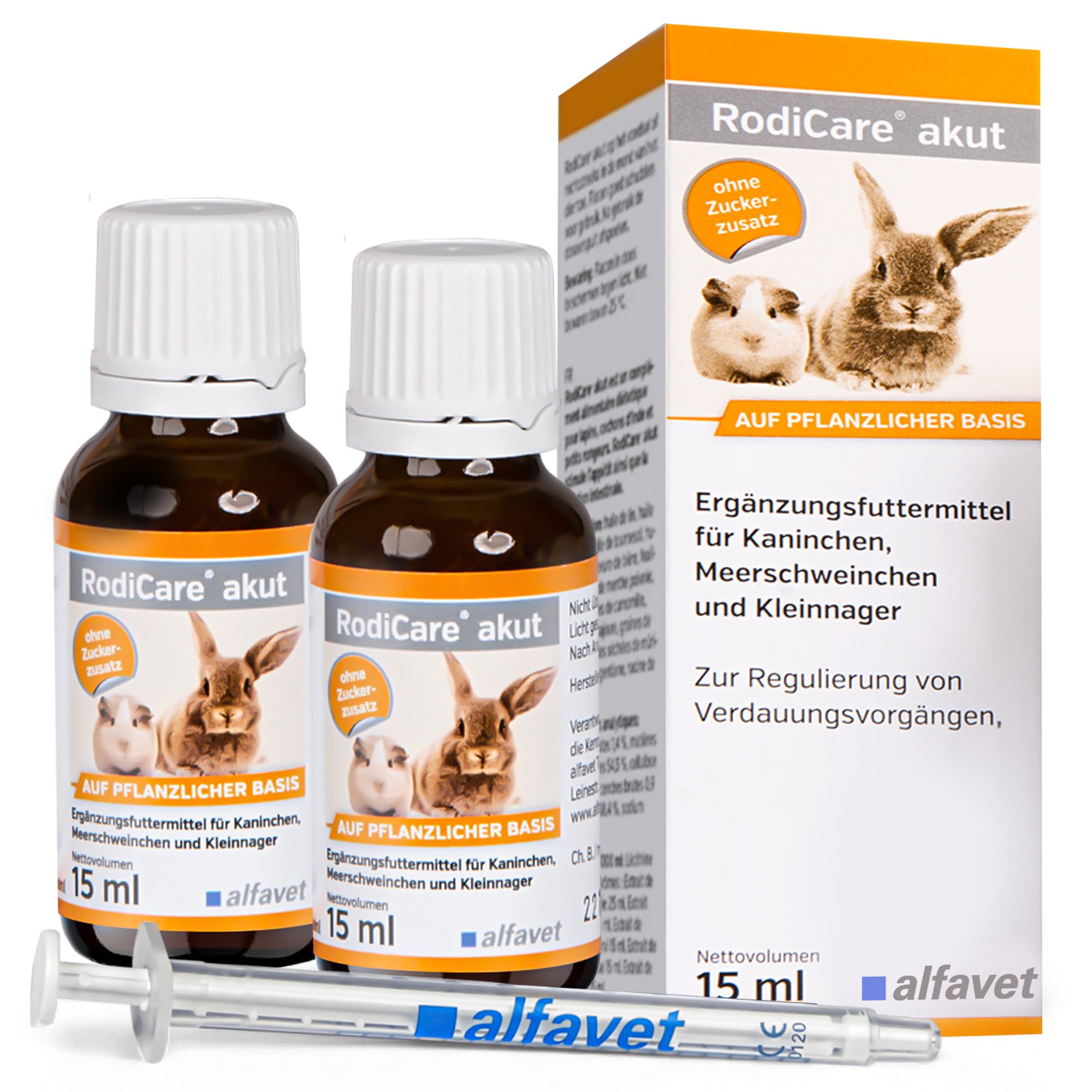 Alfavet RodiCare akut, Doppelpack 2 x 15ml, Ergänzungsfuttermittel zur Regulierung von Verdauungsvorgängen für Kaninchen, Meerschweinchen, Kleinnager