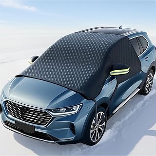 適用於冰雪的汽車擋風玻璃罩 - 通用擋風玻璃雪罩 附側窗和後視鏡保護套 耐用磁性冬季霜冰雹防護,適用於大多數汽車、SUV、卡車