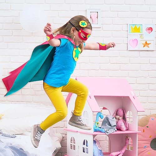 Miniatura 5 de iROLEWIN Capa y máscara de superhéroe para niños y niñas, disfraces de superhéroes como juguetes de vestirse para niños pequeños, regalos de Navidad