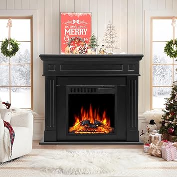 Xbeauty 44 Electric Fireplace with Mantel, Freestanding Fireplace Heater, 7501500W LED Log Firebox with Remote Control for Living Room, Office, Black