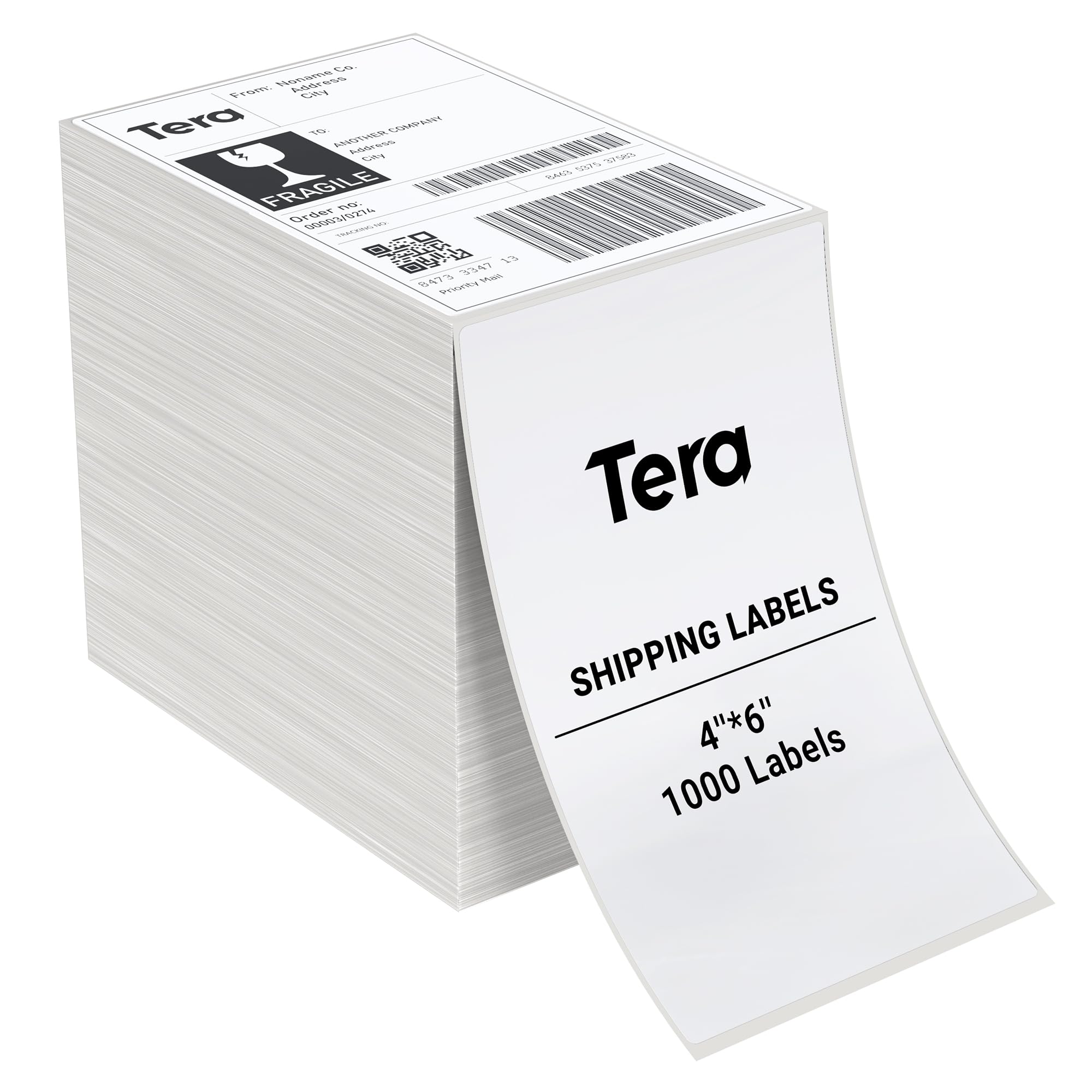 Tera Etichette termiche per spedizioni (10,2 x 15,2 cm) (1000 etichette/stack) senza BPA, senza sbavature, compatibili con varie stampanti, etichette adesive permanenti