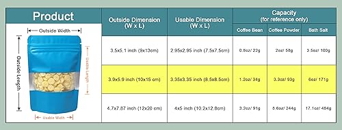 Miniatura 3 de PABCK Bolsas de papel de aluminio resellables de 3.9 x 5.9 pulgadas, color azul esmerilado, con sellado térmico para ventana, paquete de 50 unidades