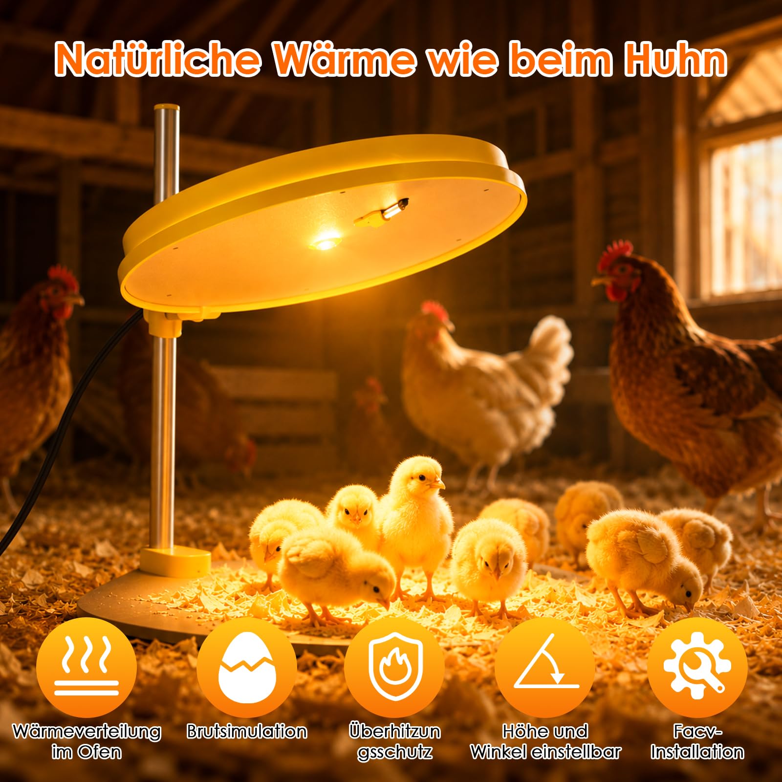 Wärmeplatte Küken,Kükenwärmer Wärmelampe mit LED-Licht,Heizplatte für Kükenaufzucht,45W Regelbare Temperatur Heizplatte Küken, Digitalanzeige Wärmeplatte Hühner für 15-20 Küken