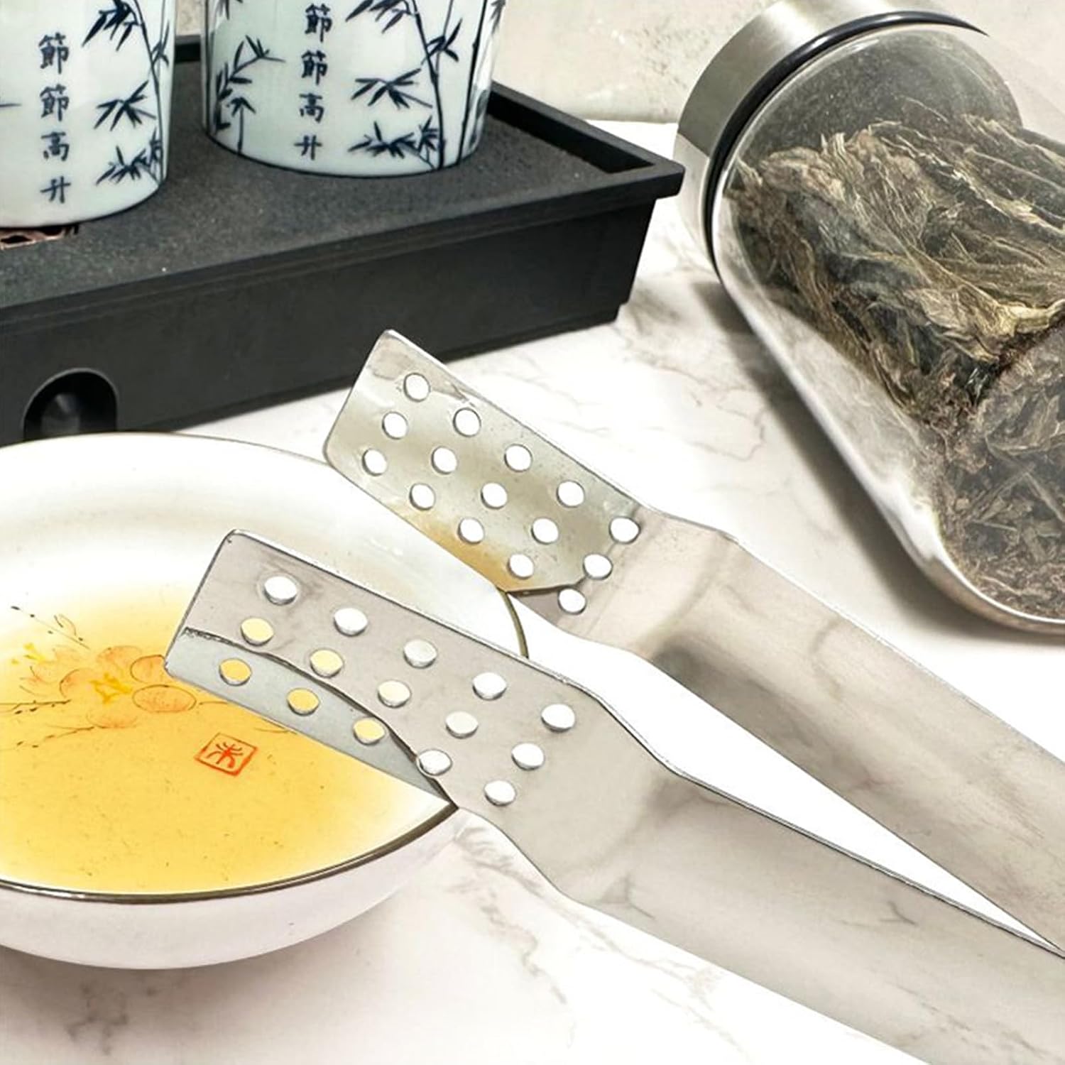 Multifunction Teas Press and Filter Tool Ergonomic Squeeze Mechanism Steel Teabag Tongs for Multiple Beverages Type Teas Brewing Accessory