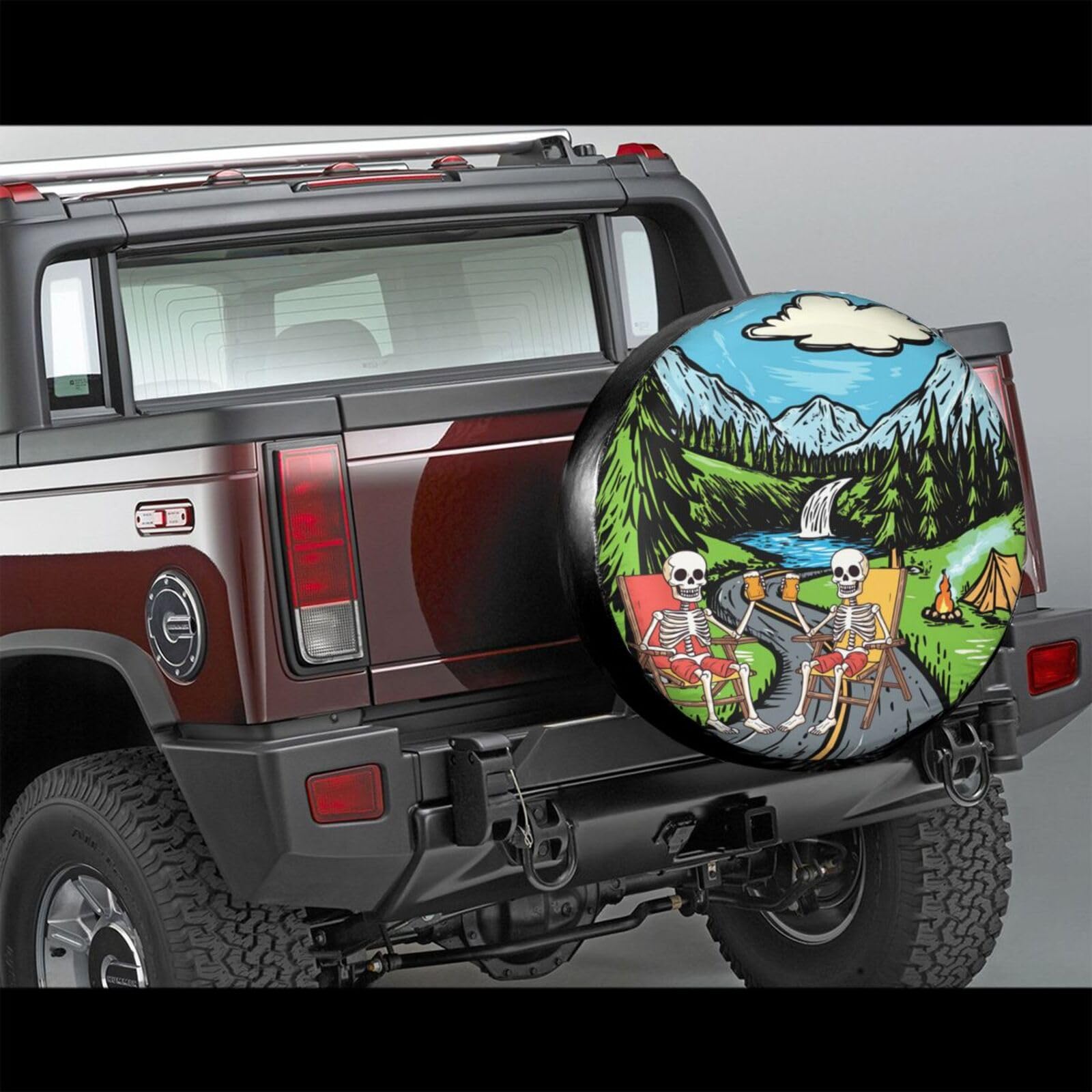 Skull Camping Spare Tire Cover-Cute Funny Waterproof Universal Spare Wheel Tire Covers Fit for Rv SUV Truck Camper Travel Trailer Accessories,15 inch