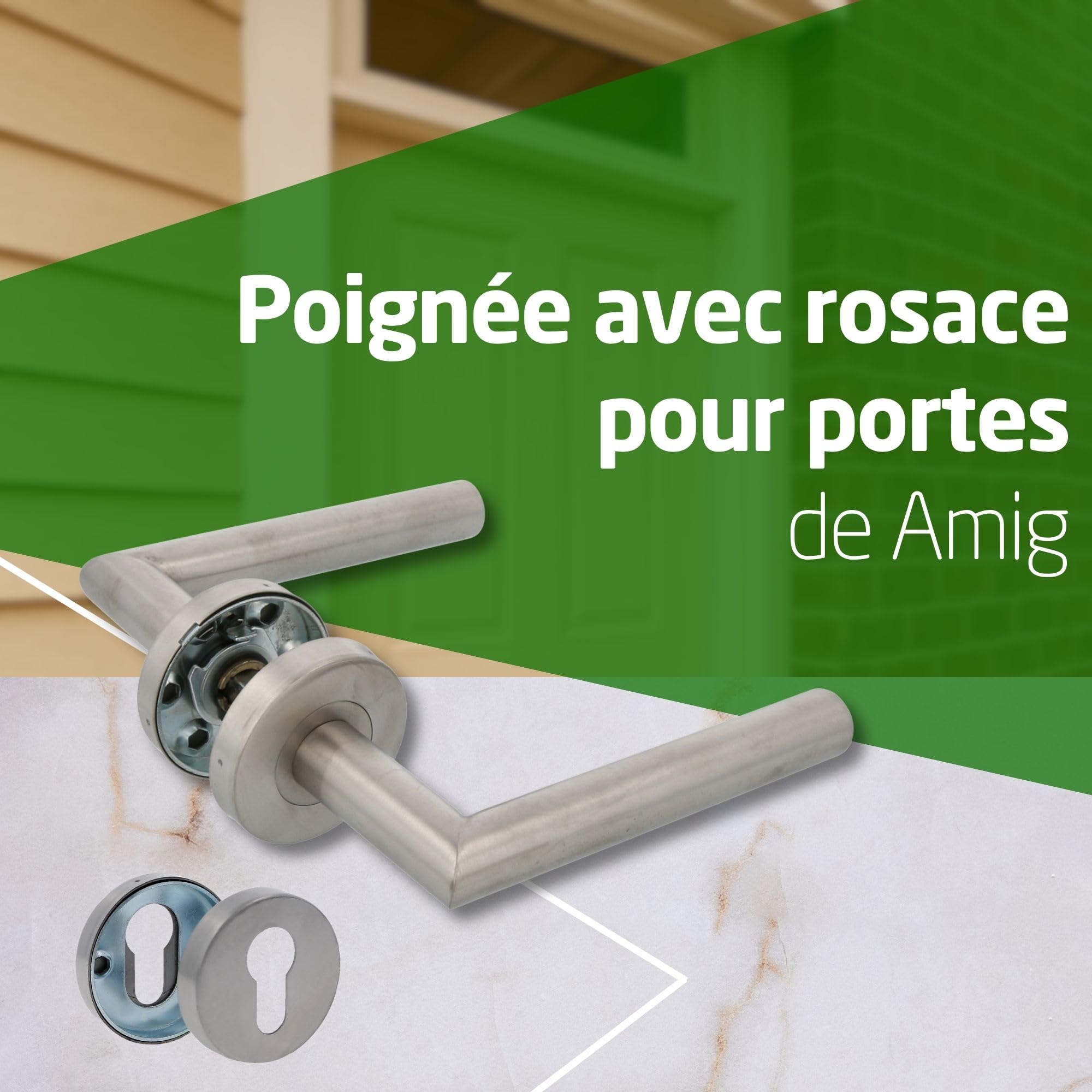 Amig - Jeu de Poignées avec Rosace et Entrée de Clé - 136 x Ø19 mm - Design Élégant et Simple - Argent Mat - Acier Inoxydable - Pour Maison et Bureau