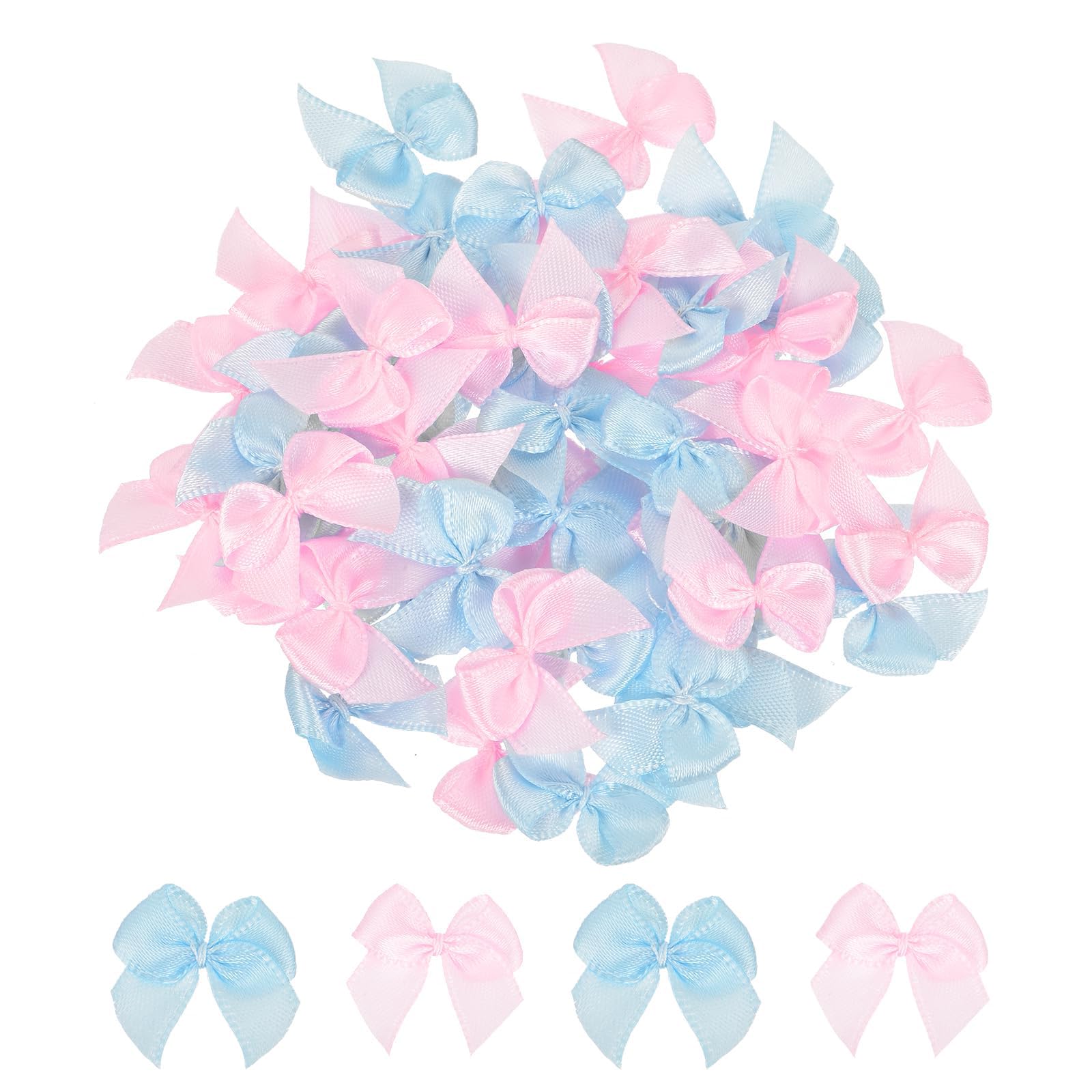 TA-VIGOR 50pcs 1 Inch Mini Satin Ribbon Bows, Fabric Flower Embellishments Gift Wrapping Bow Ribbon for DIY Crafts, Wedding, Hair Clips, Gift Decoration, Sewing Appliques, Pink/Blue
