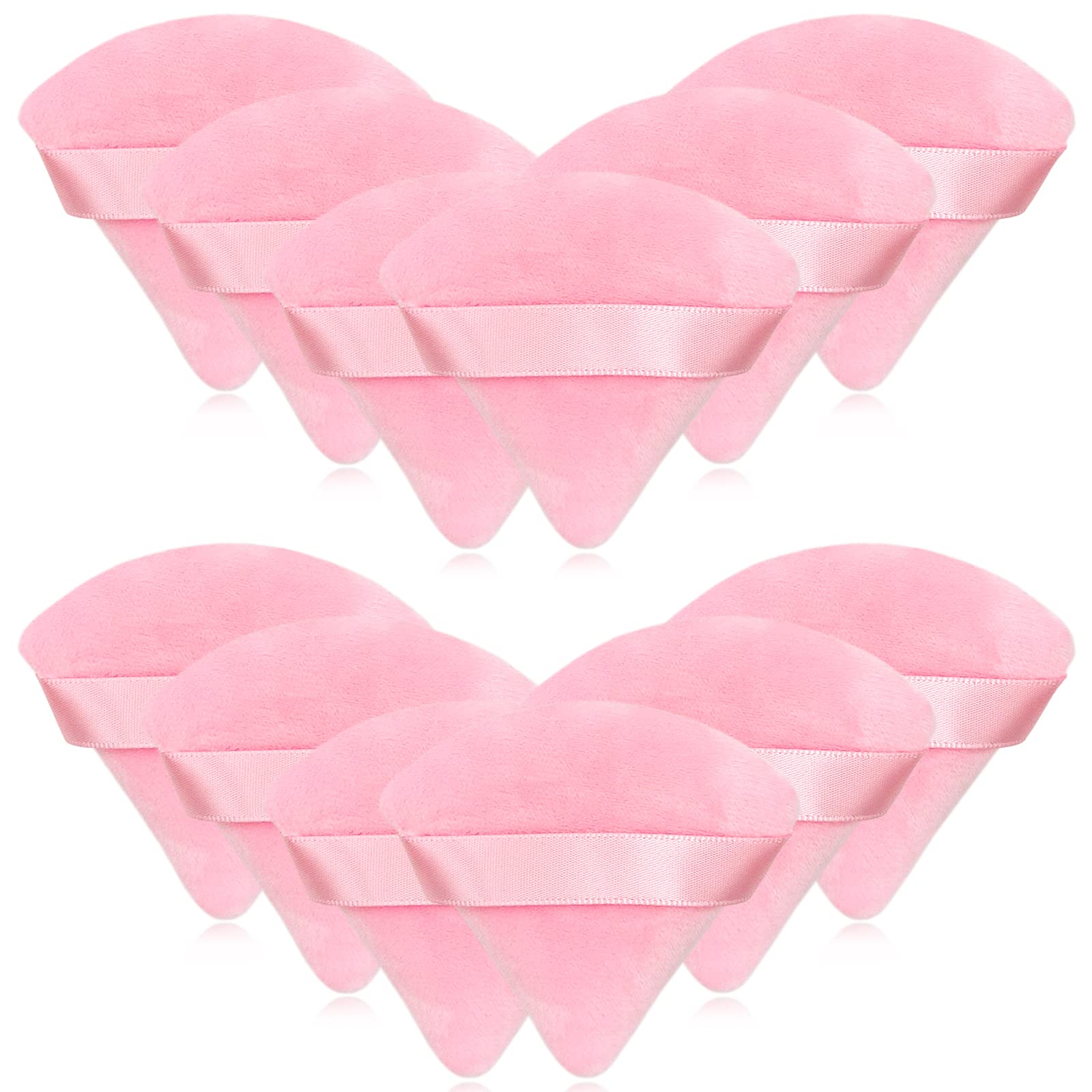 12 Pieces Pink Cosmetic Powder Puff,2.76 inch Portable Soft Sponge Setting Face Puffs,Triangle Velvet Powder Puff with Ribbon Band Handle for Loose Powder Body Powder Makeup Tool
