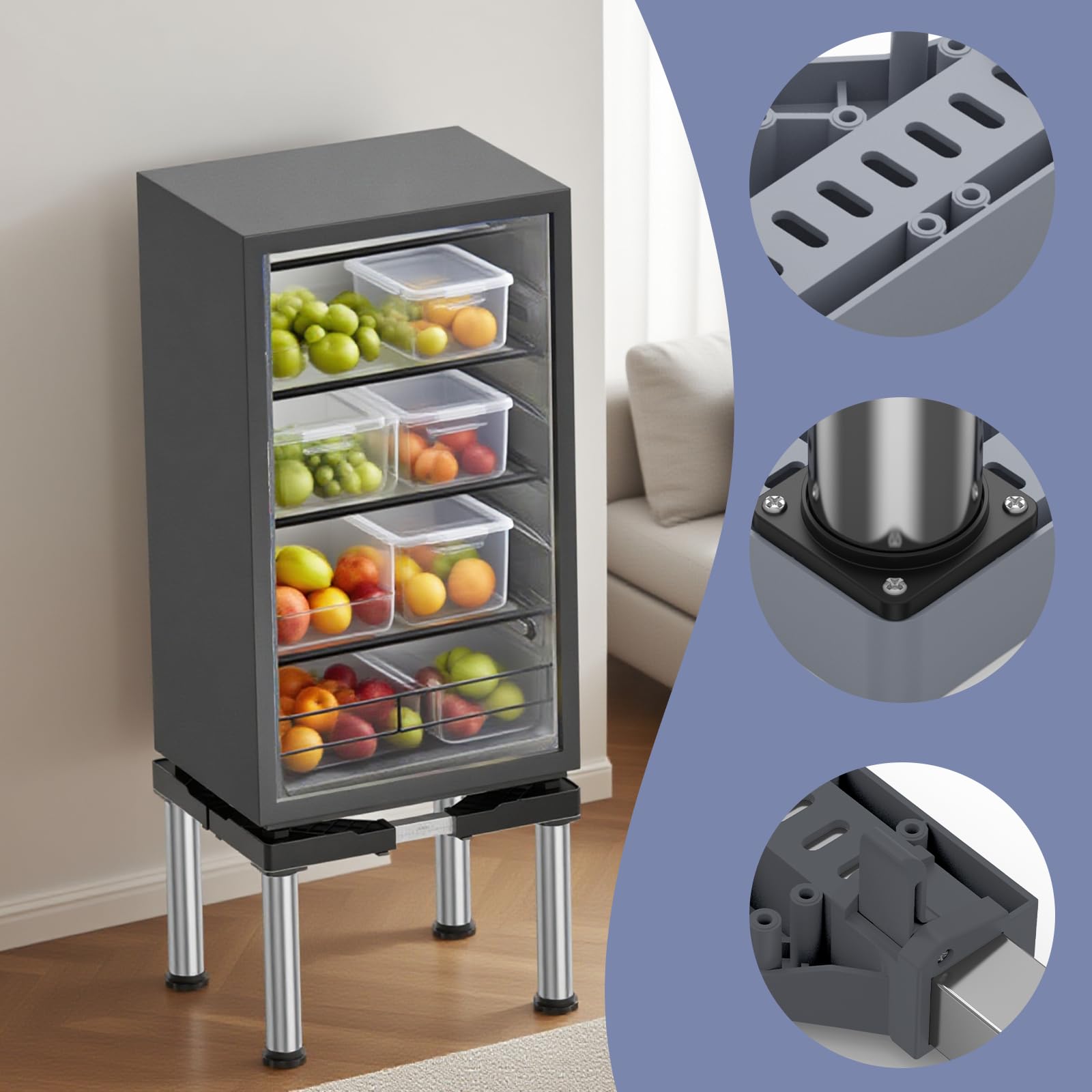 DEWEL Mini Base para Refrigerador, Base Ajustable para Lavavajillas, Altura Ajustable de 33-36cm, para Lavavajillas, Congelador Horizontal, Armario de Cocina y Electrodomésticos Estáticos Gris