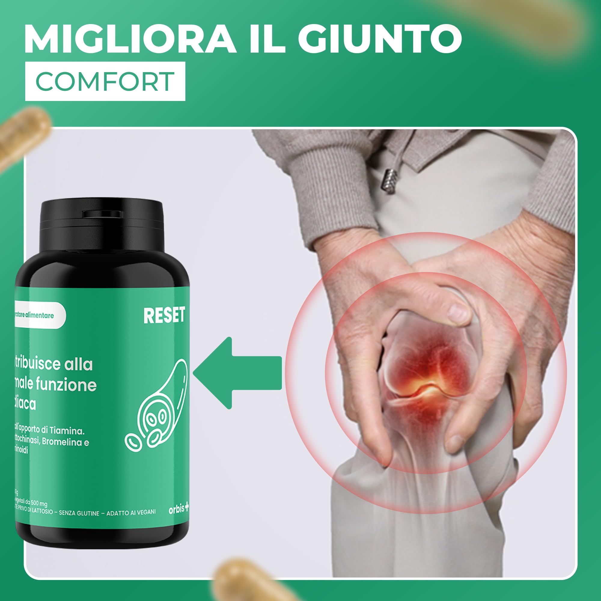 ORBIS RESET Integratore Naturale per Uomo | Integratore per la Regolazione Cardiaca con Bromelina, Curcuminoids e Boswellia Serrata | Favorisce la Circolazione e Riduce l'Infiammazione | 120 Capsule