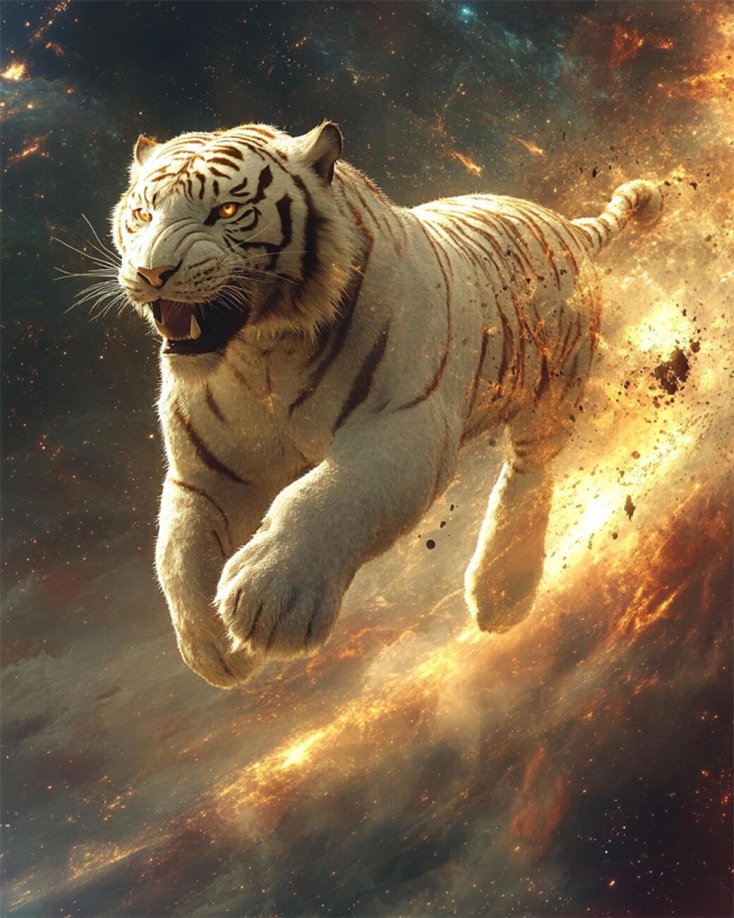 RKFLGEW DIY Seed Bead Embroidery Kits Fantasy White Tiger 50x70cm