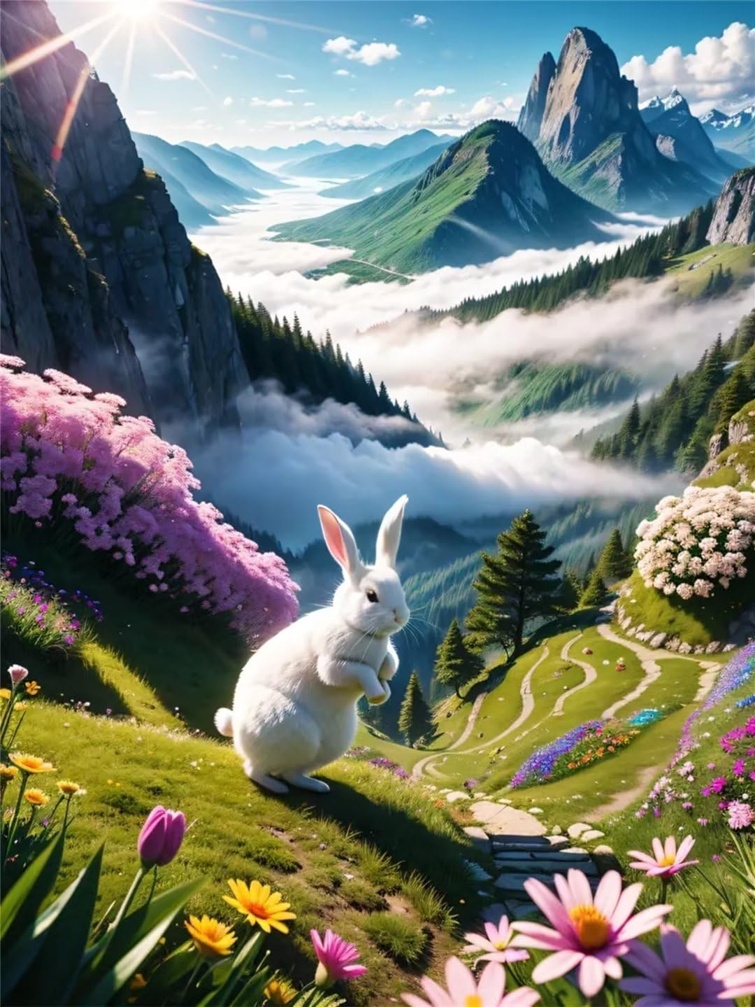 Peinture Diamant Lapin 5D grand format 50x70cm pour partager de doux moments
