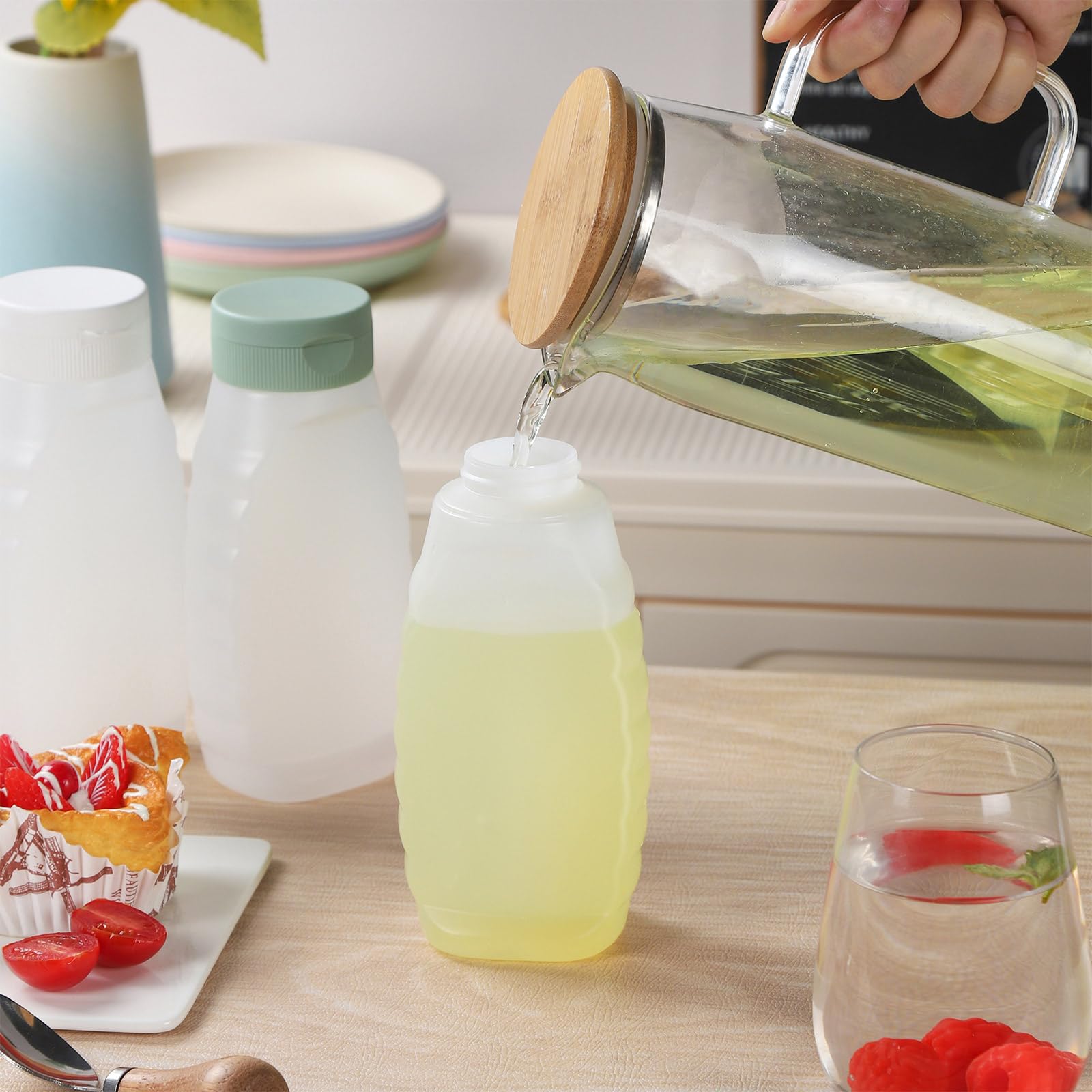 Paquete de 6 botellas de condimentos para líquidos, ketchup, aceite, mostaza, salsa picante, botellas con tapas, botellas de plástico de 380 ml para salsas, botellas de aderezo de ensalada,