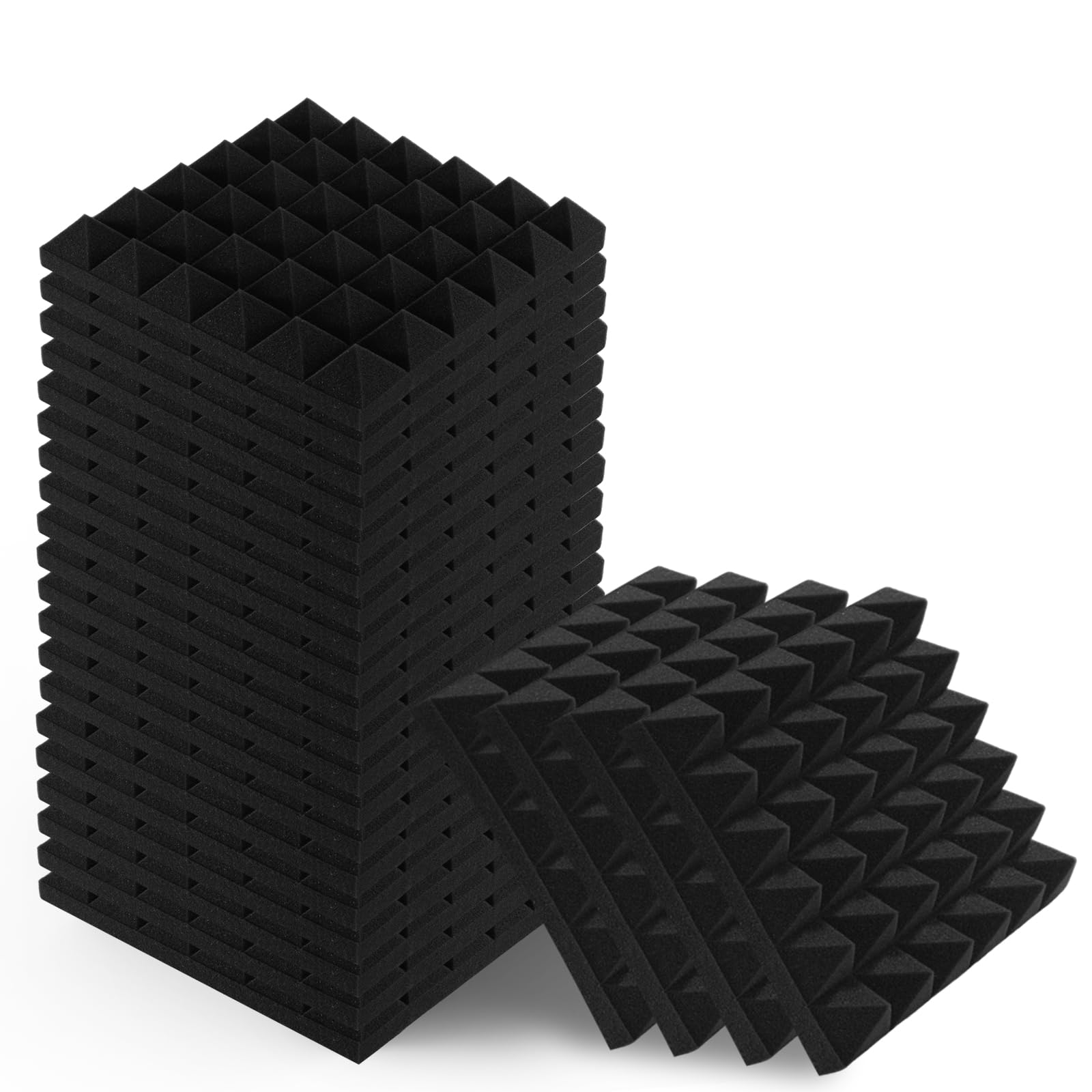 Paneles de espuma acústica autoadhesivos, 30 x 30 x 5 cm, para aislamiento acústico, para estudio de grabación (negro (con adhesivo), 48 unidades