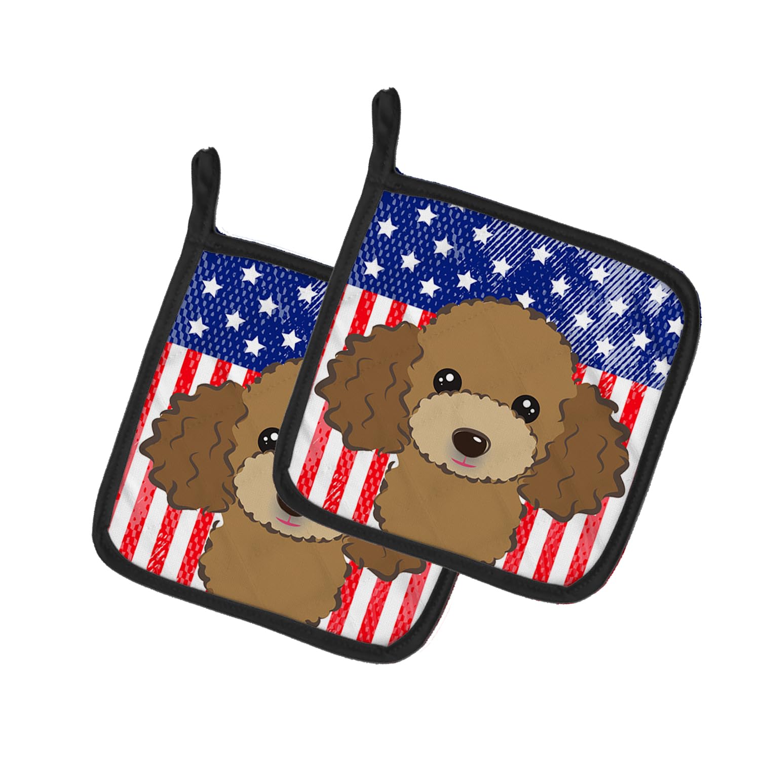 Par de salvamanteles de Poodle marrón con bandera americana, 19x19 cm