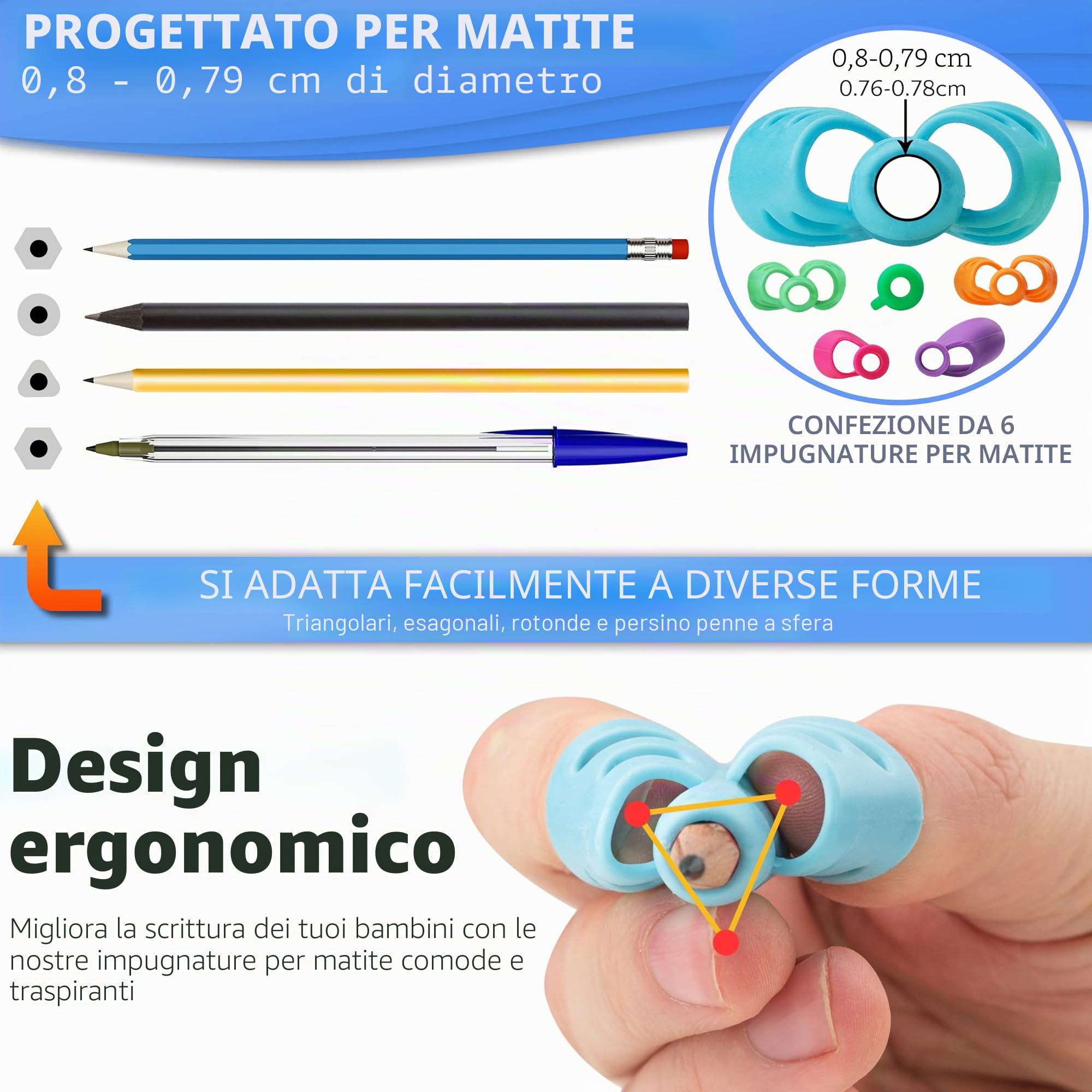Stylo Impugnatura Matita Bambini, Confezione da 6, Impugnature Ergonomiche