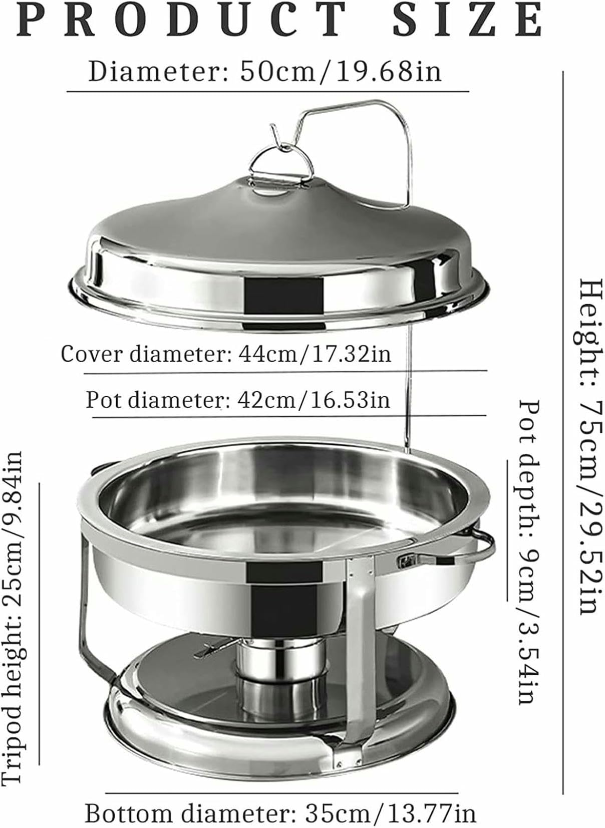 Chafing Dish in Acciaio Inossidabile con Coperchio sospeso, Set di contenitori riscaldanti per Buffet di Catering, Inclusi teglia per Cibo, teglia per Acqua, Contenitore per combustibile~/
