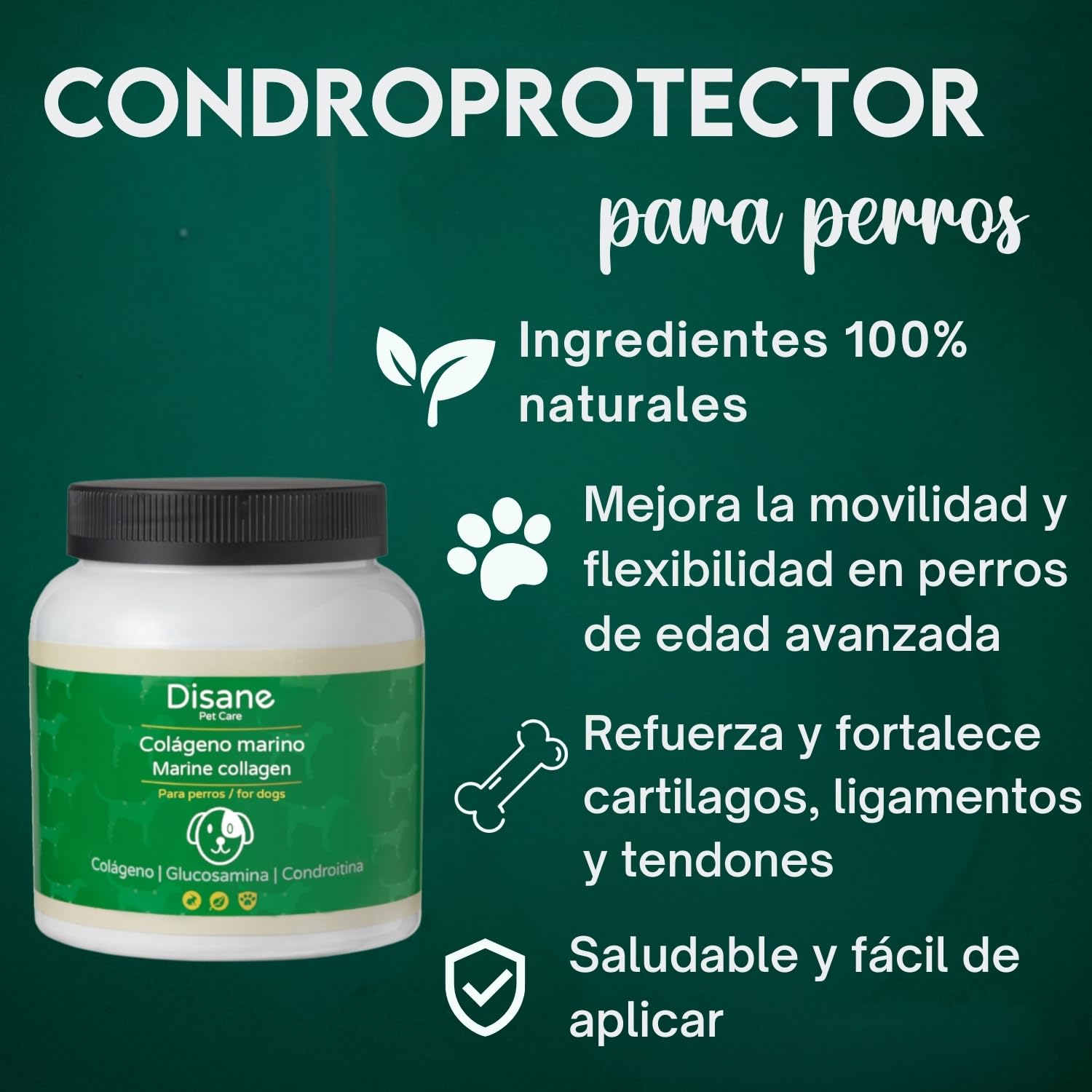 DISANE Condroprotectores Perros | condoprotector Perros Natural para Cuidado de Las Articulaciones para Perros | Protege y Restaura Huesos y Tejidos Articulares | con Colageno Marino