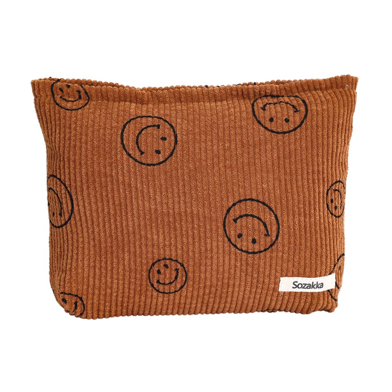 SYOSI Smiley Face Makeup Bag Cosmetic Bag for Women,Large Capacity Canvas Makeup Bags Travel Toiletry Bag Accessories Organizer,Brown