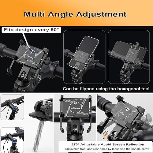 Miniatura 5 de Soporte de aluminio para teléfono de bicicleta, soporte ajustable de 360° para teléfono celular, soporte universal para iPhone, Samsung Galaxy