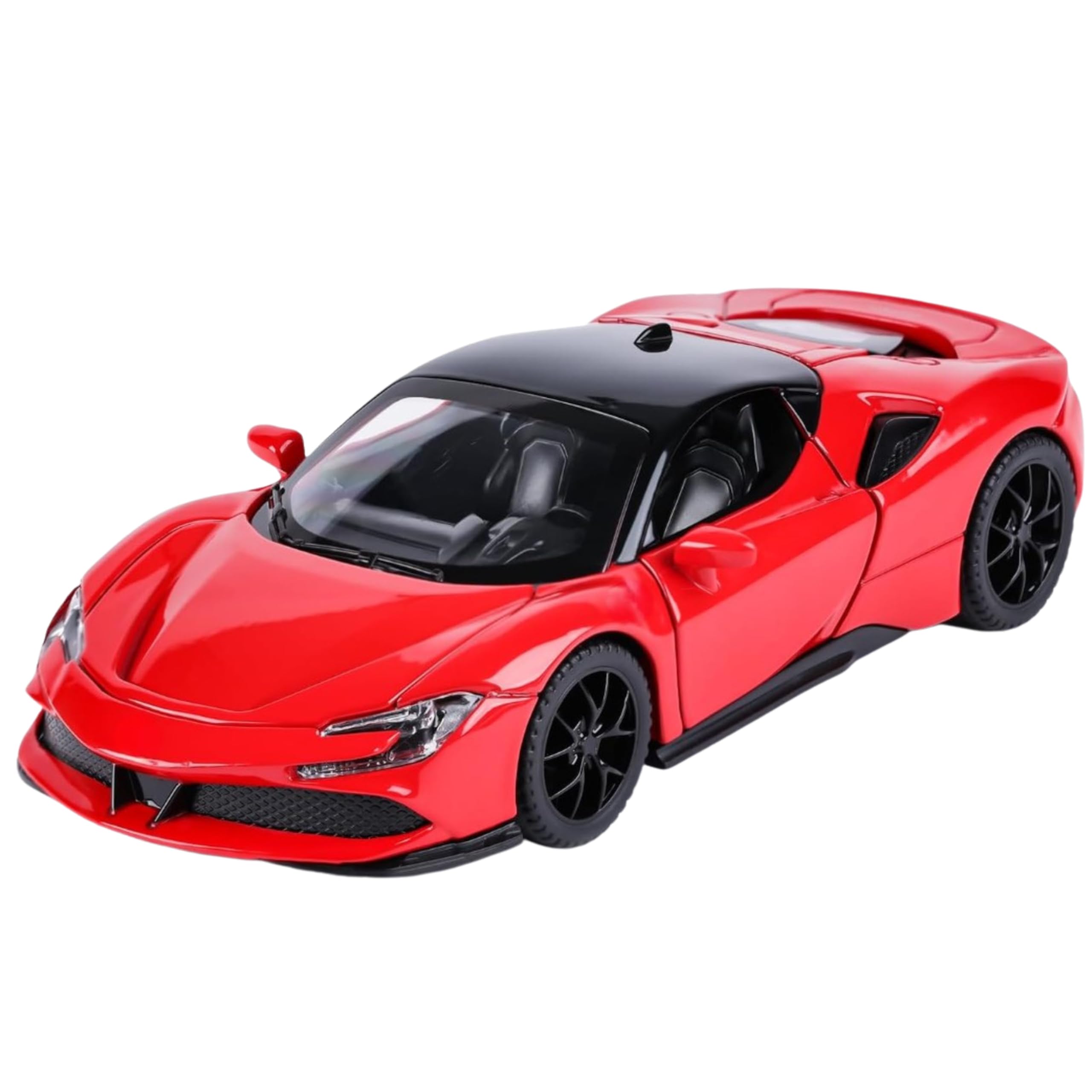 PLUSPOINT Diecast Red ferari SF90 STRADALE Hardtop Toy Car Scale Model Pull Back Vehicles with Doors openable Alloy Simulation Supercar with Lights and Sound Also for Car Dashboard Kids Adult-image-39