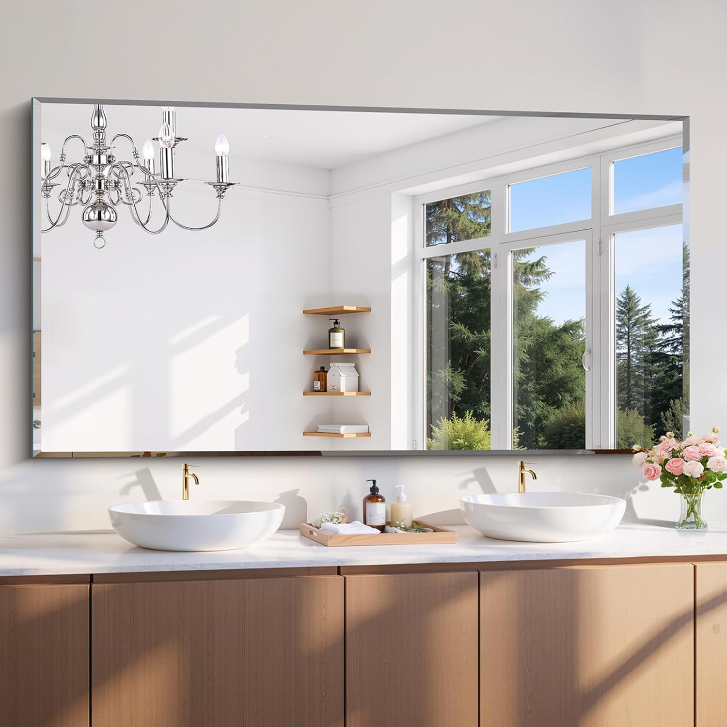 Large Beveled Mirror, 30x55 Frameless Beveled Bathroom Mirrors for Over Sink, Upgraded Shatterproof Beveled Frameless Vanity Mirror for Bathroom,Bedroom,Living Room and Entryway Beveled 55"L x 30"W