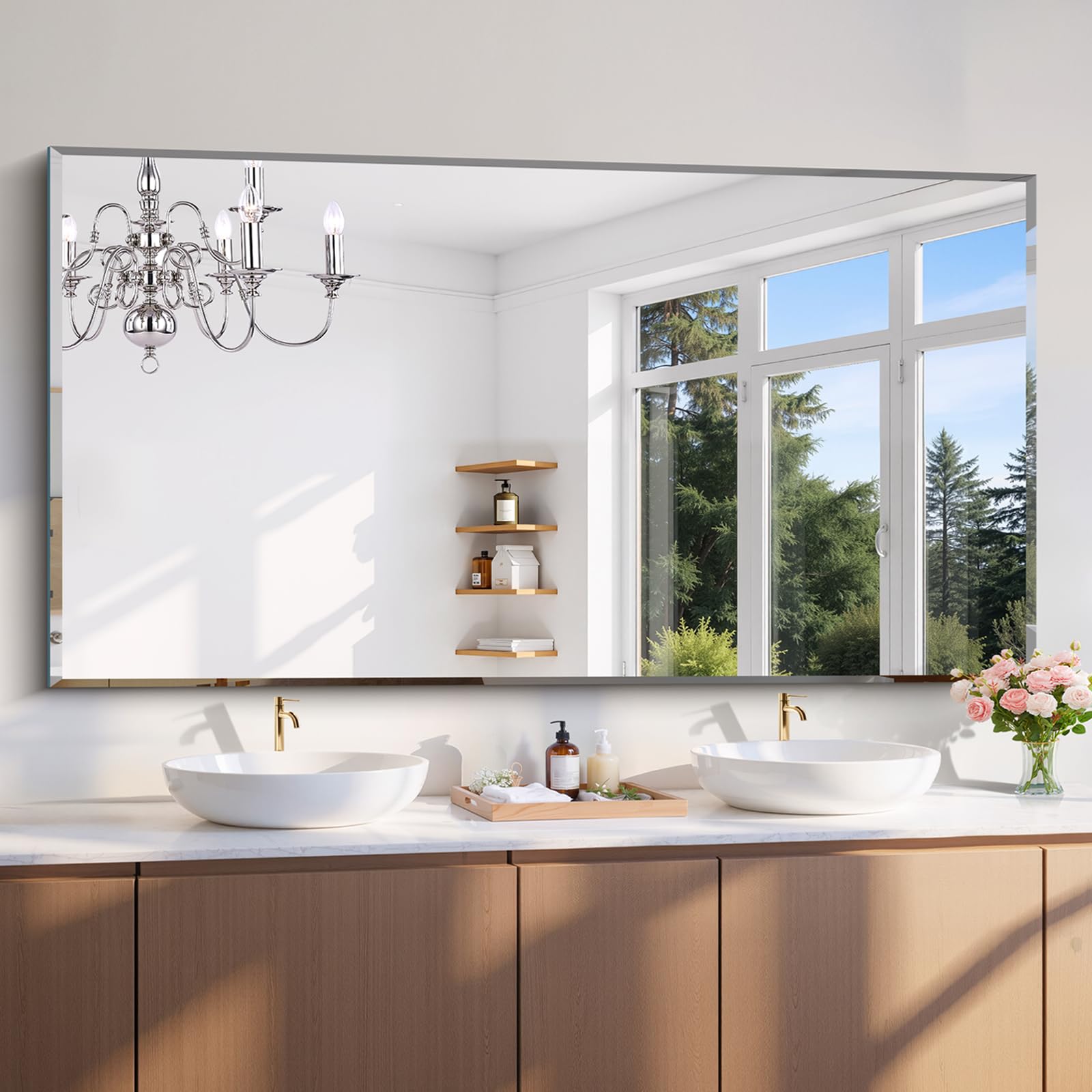CILIBER Beveled Mirror, 30x55 Large Frameless Bathroom Mirrors for Wall, 3mm Tempered Glass Rectangle Vanity Mirror with Beveled Edge, Crystal-Clear, Hangs Horizontally or Vertically