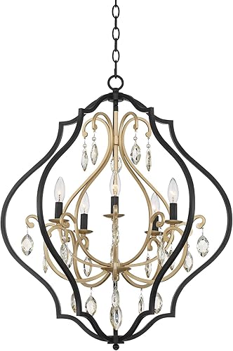 Miniatura 2 de Clara - Candelabro colgante de hierro dorado suave negro de 26 12 pulgadas de ancho, cristal ámbar francés, 5 lámparas para comedor, casa,