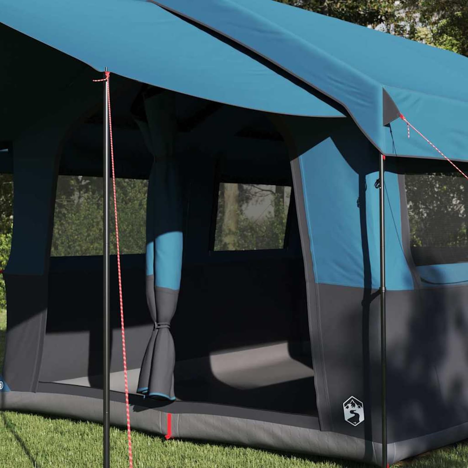 Gecheer Tenda da campeggio moderna, familiare con tetto blu e grigio 324x255x230 cm, in poliestere 185T impermeabile, per relax e attrezzatura outdoor