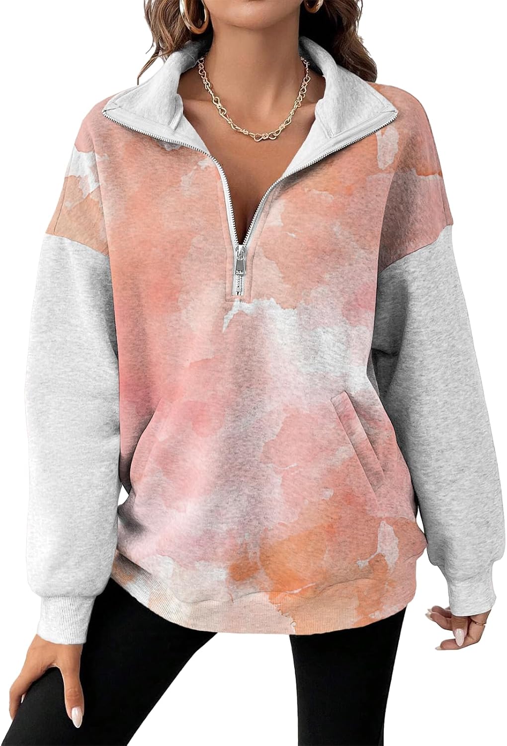 domirica Womens Pullover Sweatshirts Quarter-Zip Disign Novelty Sweatshirts Casual Pullover Oversized Fall Wear 2025