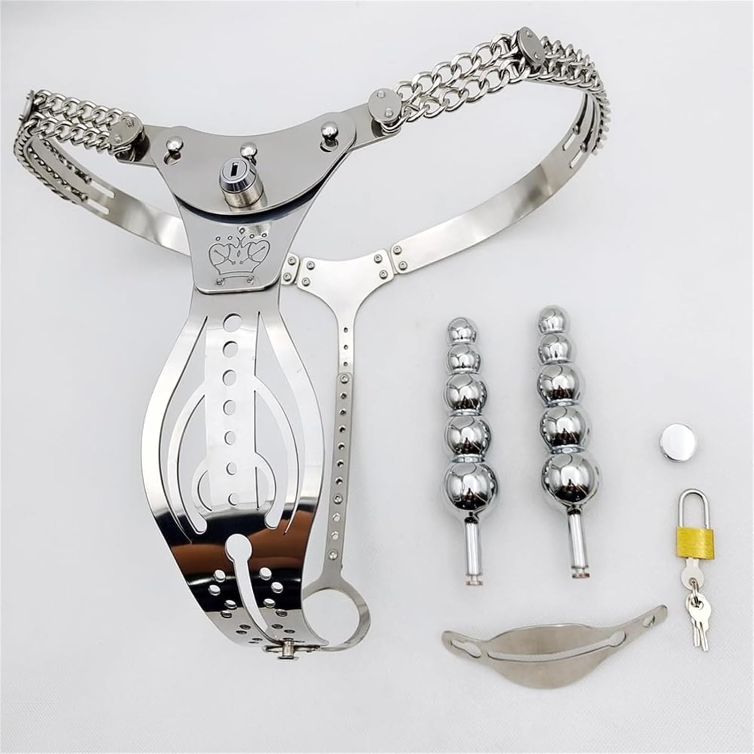 Adjustable BDSM Bondage Chastity Panty with Anal Beads Plug Slave Invisible Lock Sex Set Ultralight Stainless Steel Invisible Chastity Belt for Women Sex Toy