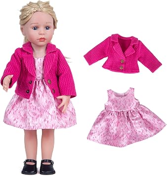 Rakki Dolli Doll Clothes Accessories 2 Pcs Set, Pink Knitted Jacket Coat & Skirt Dress, Fashionable Dress Set for 18" Girl Dolls Doll & Shoes Not Included