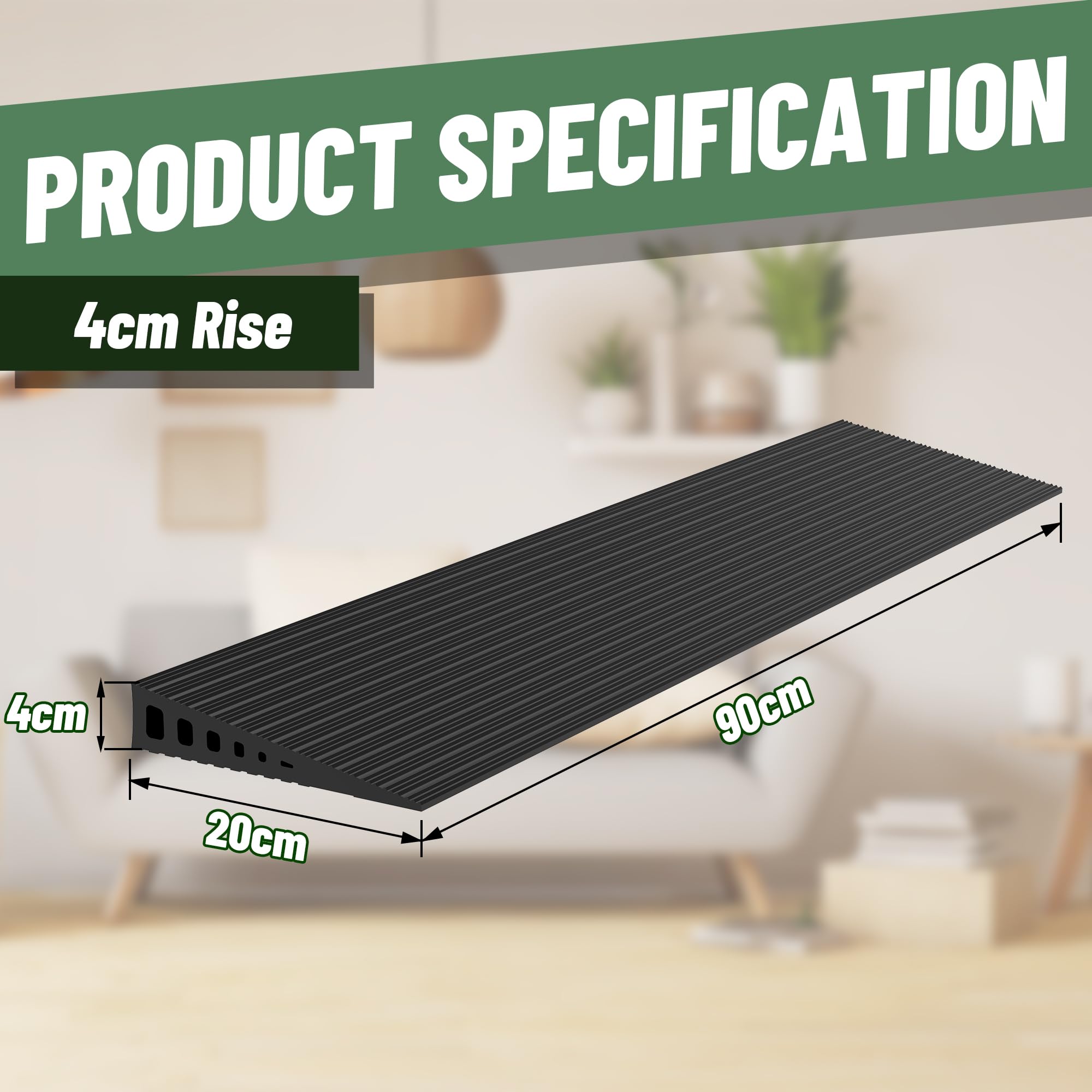 Rampas de umbral para puertas, capacidad de carga de 2000 libras, rampa eléctrica de goma natural de 35.5 pulgadas de ancho, ajustable y cortable para puertas, bordillos, barredoras, scooters