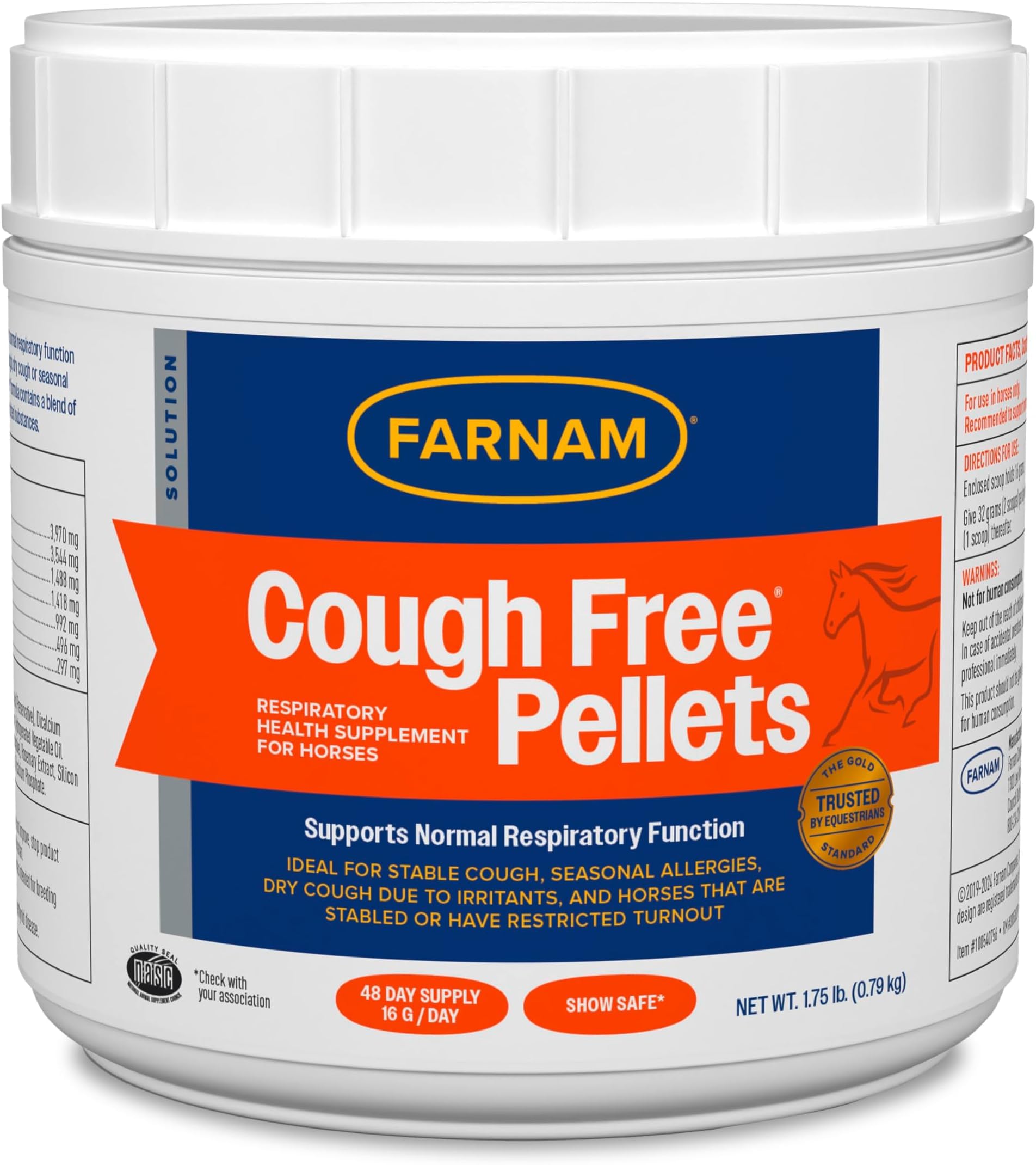 Farnam Cough Free Horse Supplement Pellets, Respiratory Support for Seasonal Allergies, Stable Cough, Lung Support Supplement, Show Safe, Herbal Formula, 2.5 lbs, 70-Day Supply — Amazon image 17