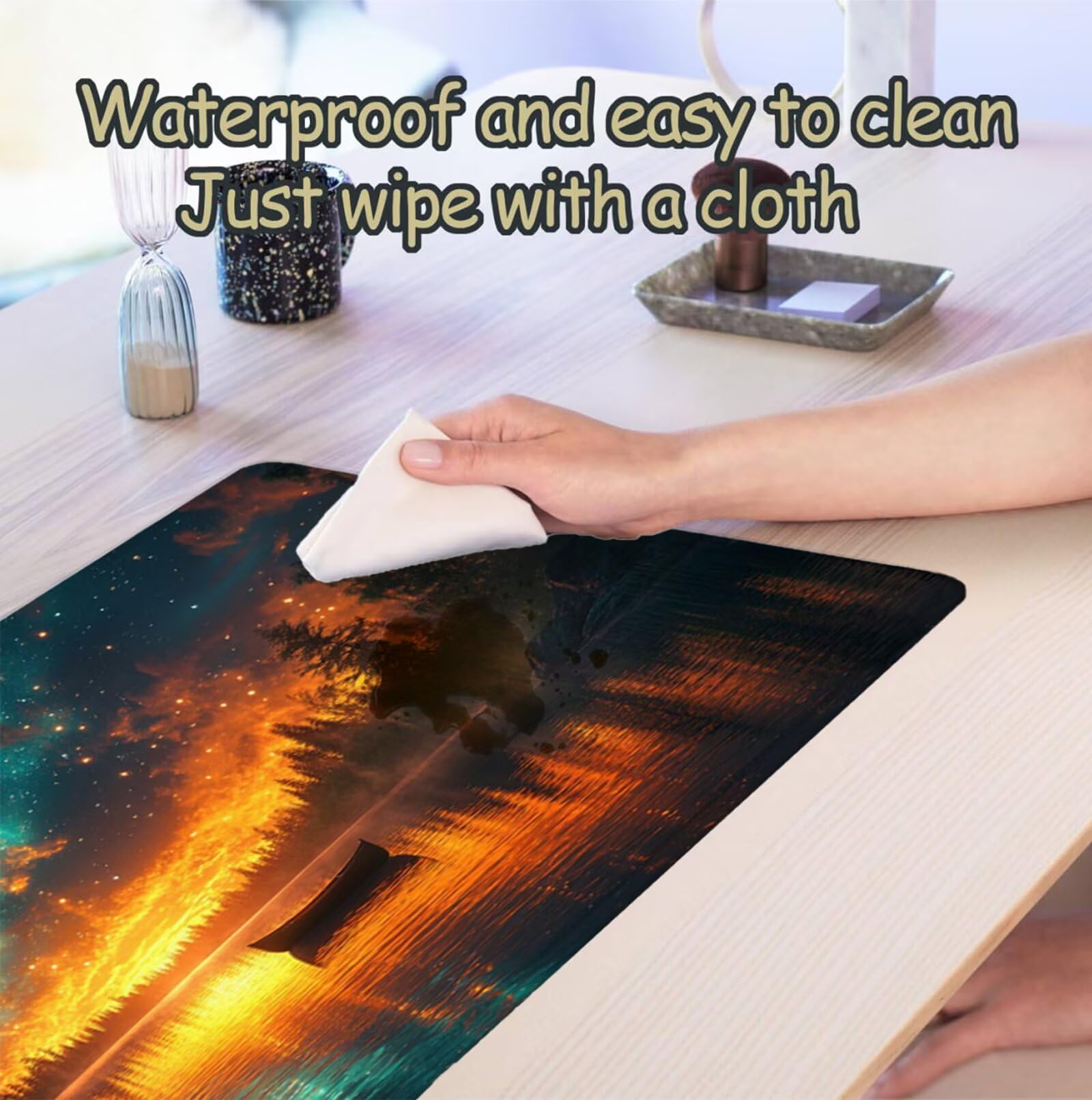 Podkładka pod mysz do gier gwiaździste niebo Podkładka pod mysz XXL 1400 x 600 mm, podkładka pod mysz pod biurko podkładka pod mysz nad jeziorem z antypoślizgową gumową podstawą, wodoodporna szyta
