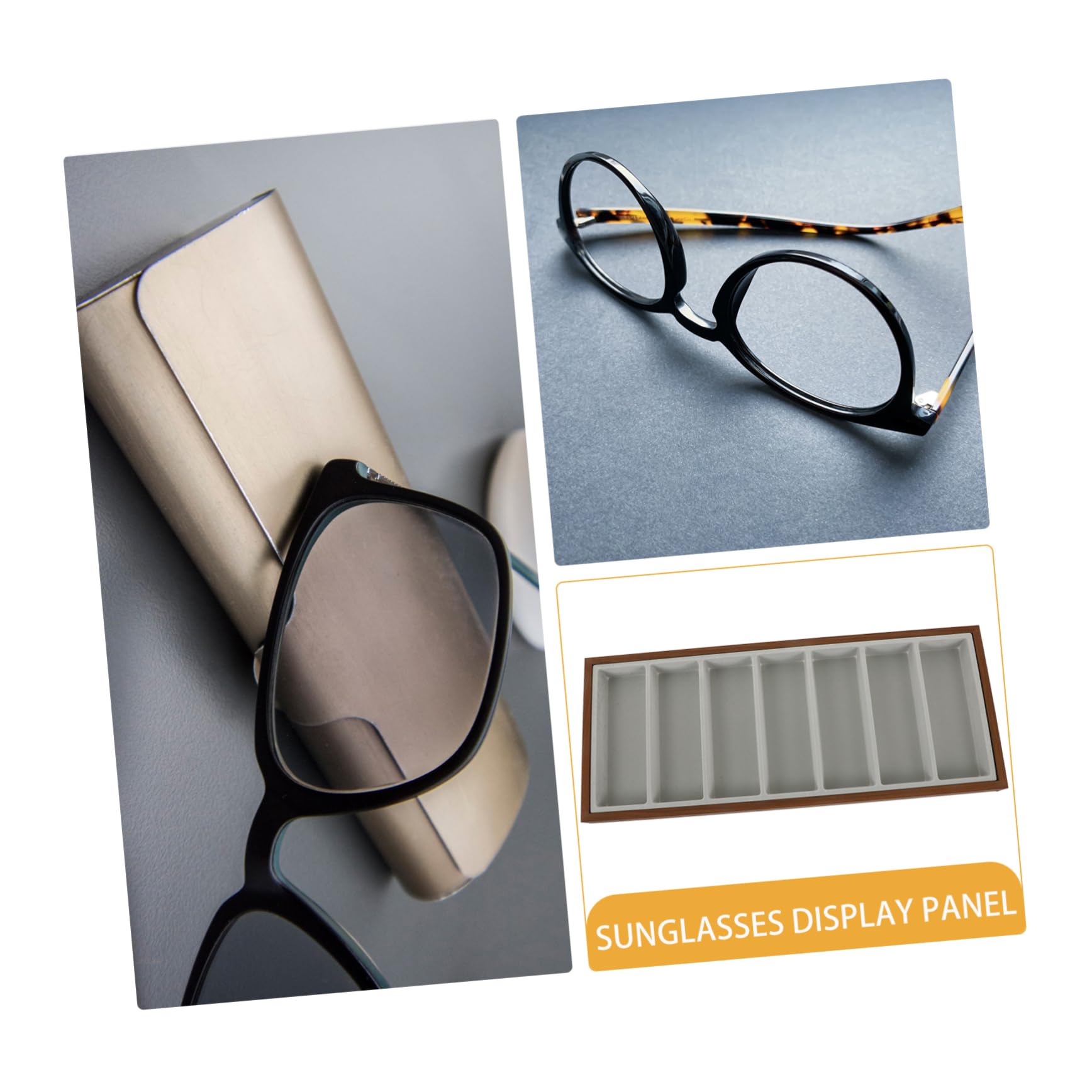 LIFKOME Bandeja De Exhibición De Gafas De Sol para Tienda y Hogar con Compartimentos Bandeja Organizadora De Madera y Gris para Guardar Gafas De Sol