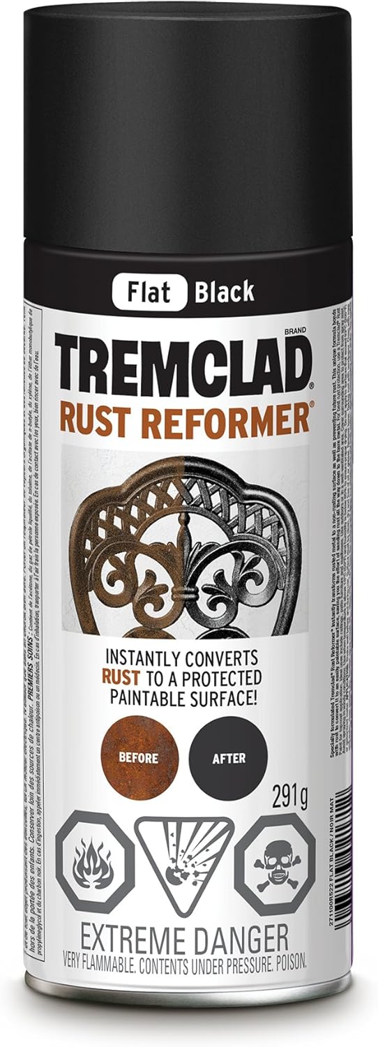 Tremclad Rust Reformer Spray Paint in Flat Black, 291g, Spray Paint