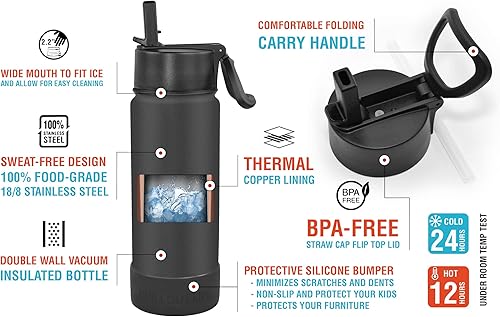 Miniatura 3 de CHILLOUT LIFE Botella de agua aislada de 17 onzas para niños para la escuela con tapa con pajilla, a prueba de fugas y bonitas calcomanías