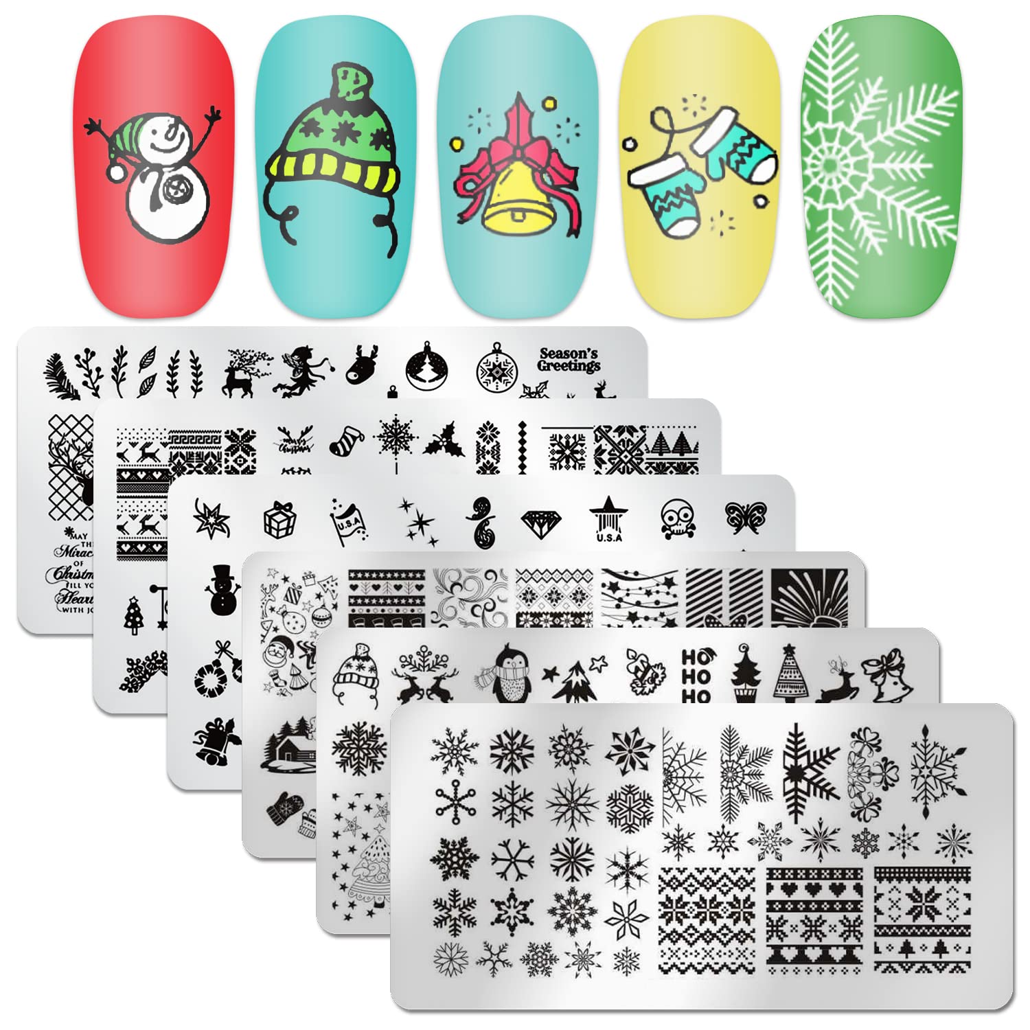 Nail Stamping Plate Christmas, DANNEASY 6 Pieces Nail Stamp Nail Stencils Holiday Nail Art Template Manicure Stamping Kit With Nail Stamper, Scraper (Fancy Series)-image-11