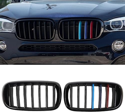 Miniatura 12 de Parrilla de riñón para parachoques delantero, color negro brillante, compatible con BMW X5 E70 X6 E71 2007-2014 doble listón doble línea