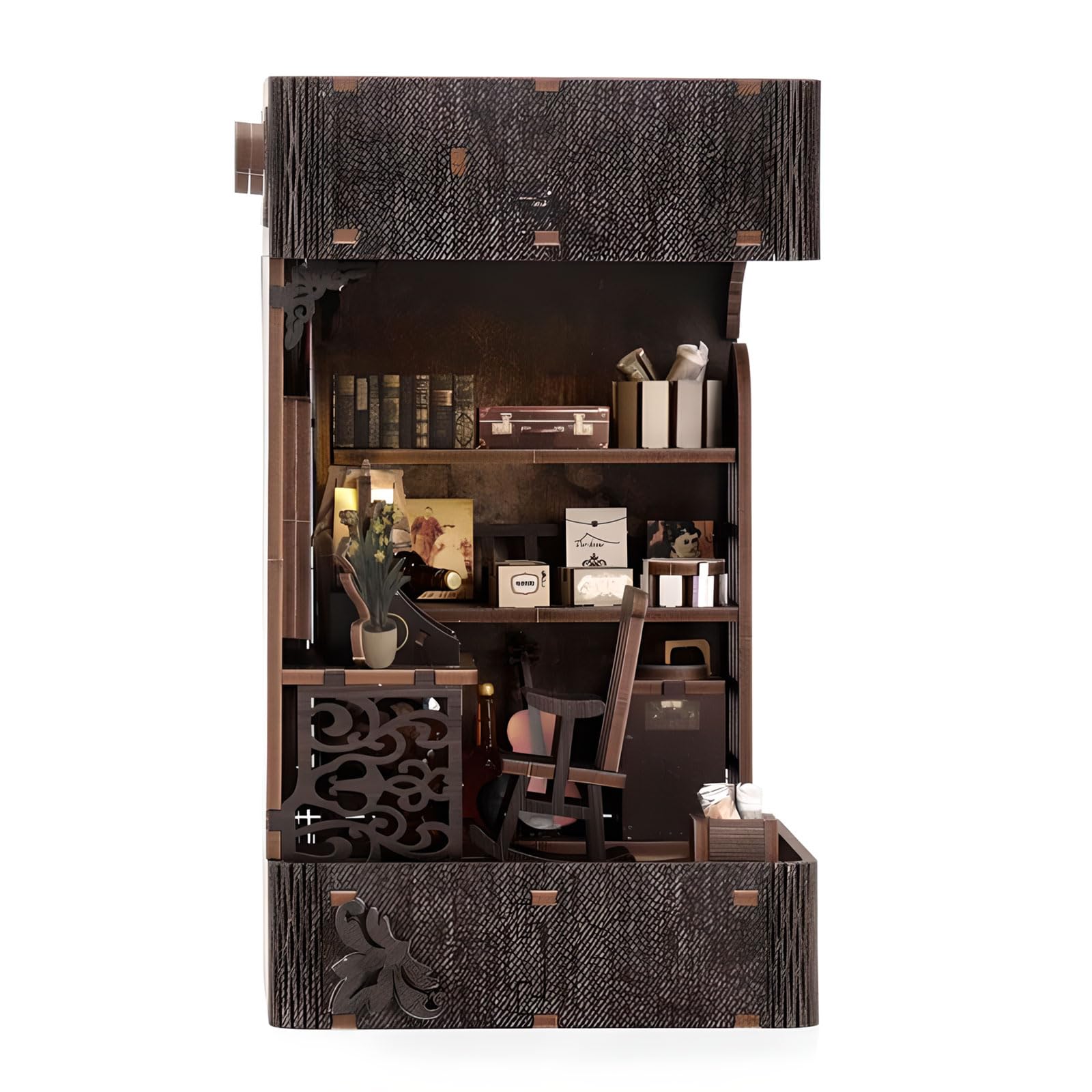 Kit fai da te per angolo libri, puzzle in legno 3D fai da te in miniatura, mini casa, kit per libri, fermalibri, inserto decorativo con luce a LED, per adulti, libro magico, libreria, decorazione,