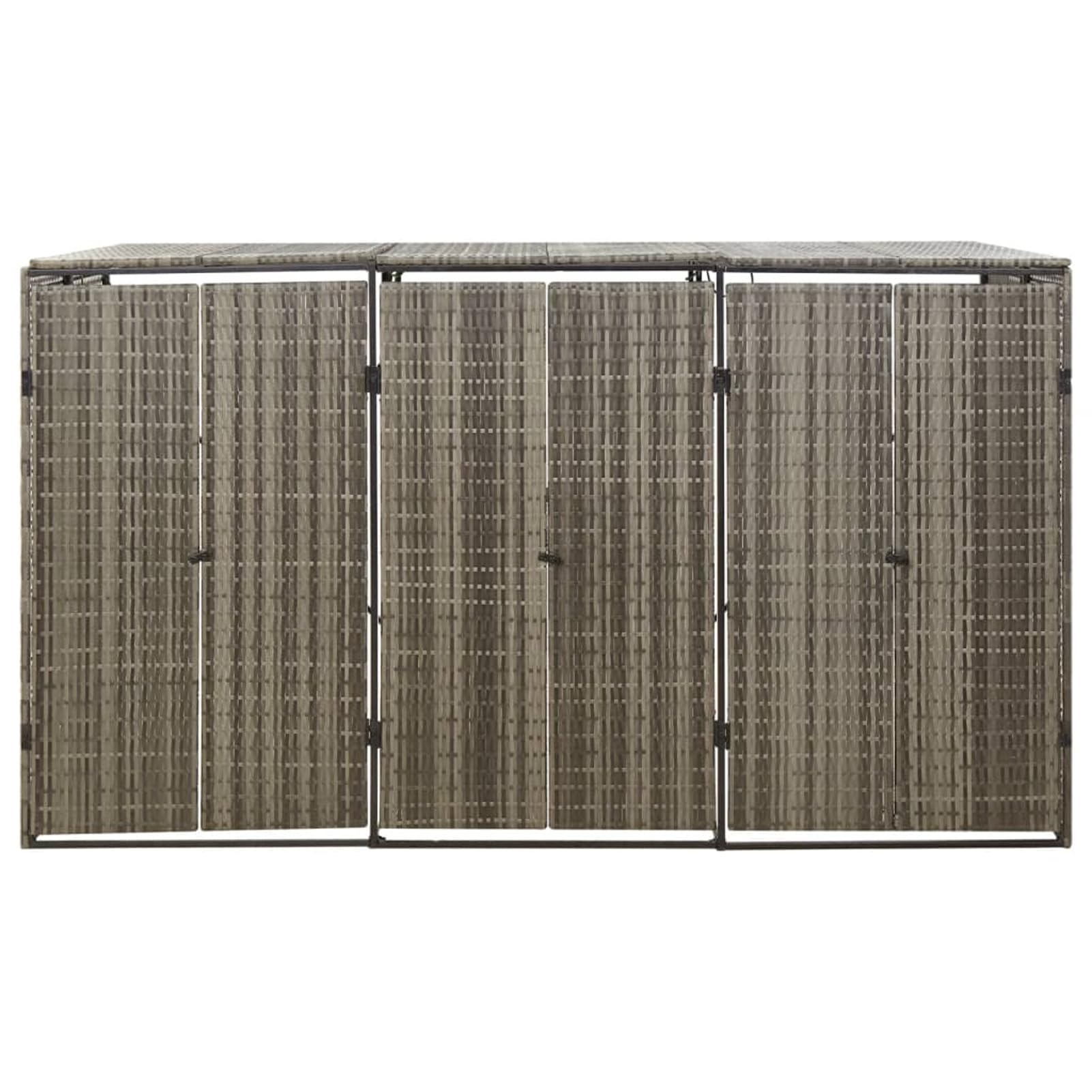 Copri Bidoni Spazzatura Esterno, Copribidoni Spazzatura Esterno, Copribidone Triplo Grigio 207x80x117 cm Polyrattan