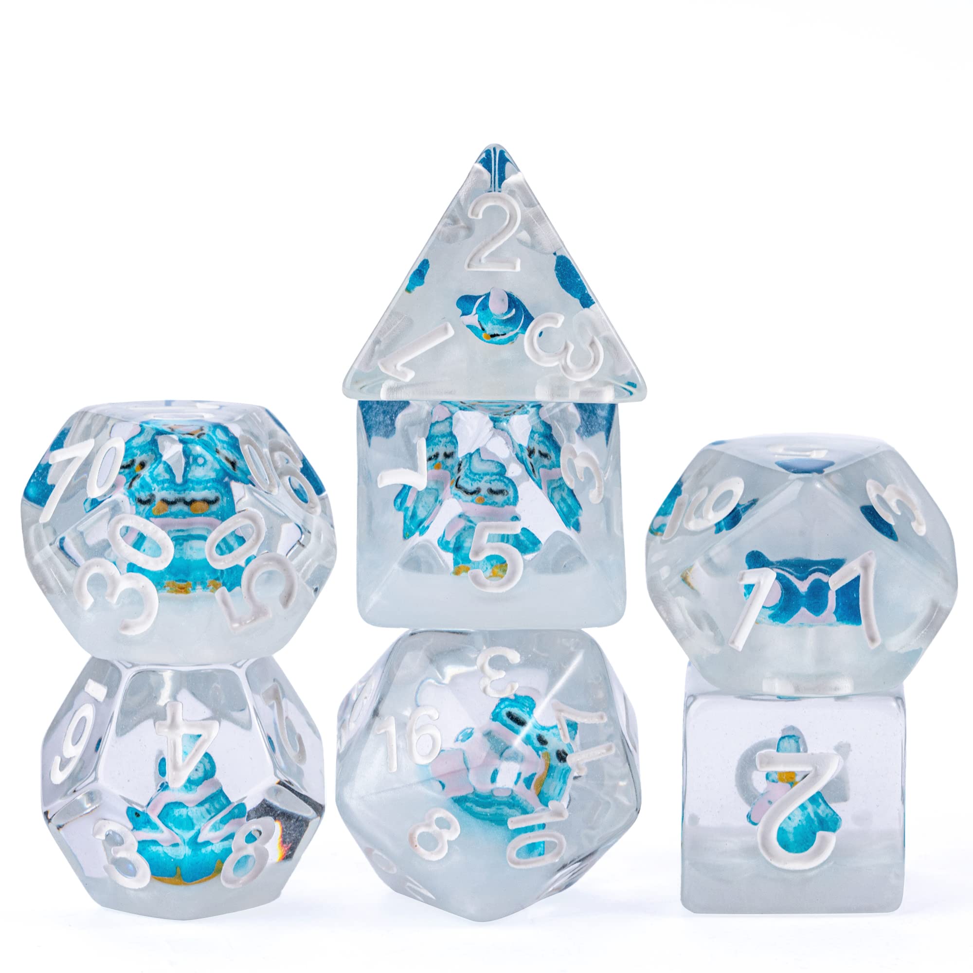 cusdie 7-Die DND Dice, Polyhedral Dice Set Filled with Animal, for Role Playing Game Dungeons and Dragons D&D DiceBlue Penguin